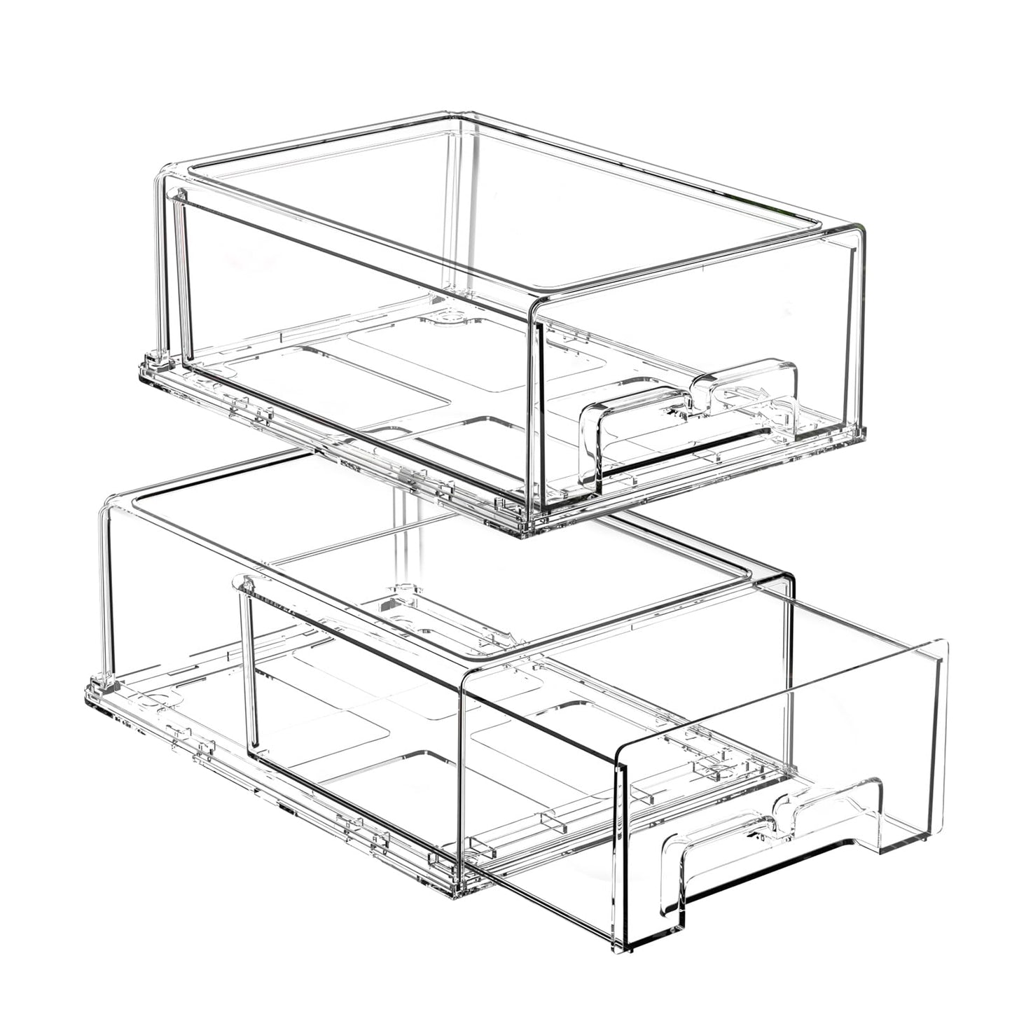 BOICHU 2 Pack Stackable Storage Drawers - Clear Refrigerator Drawers for Refrigerator Organizers and Storage, Acrylic Fridge Drawer Organizer with Handles for Bathroom, Undersink, Cabinet, Pantry, etc