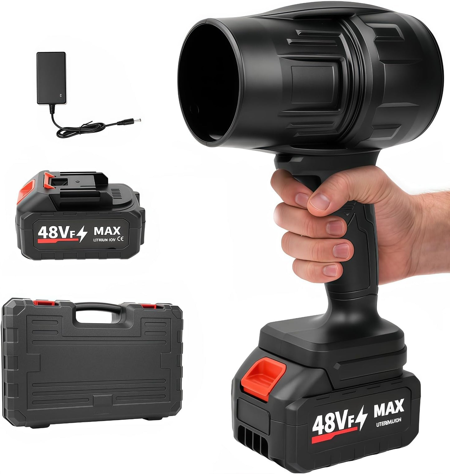 BBTEQEKN Cordless Leaf Blower, 400000 RPM Handheld Leaf Blower with 2 x 3.0 Ah Battery, Adjustable Speed, 21V Cordless Leaf Blowers, for Lawn, Patio, Camping