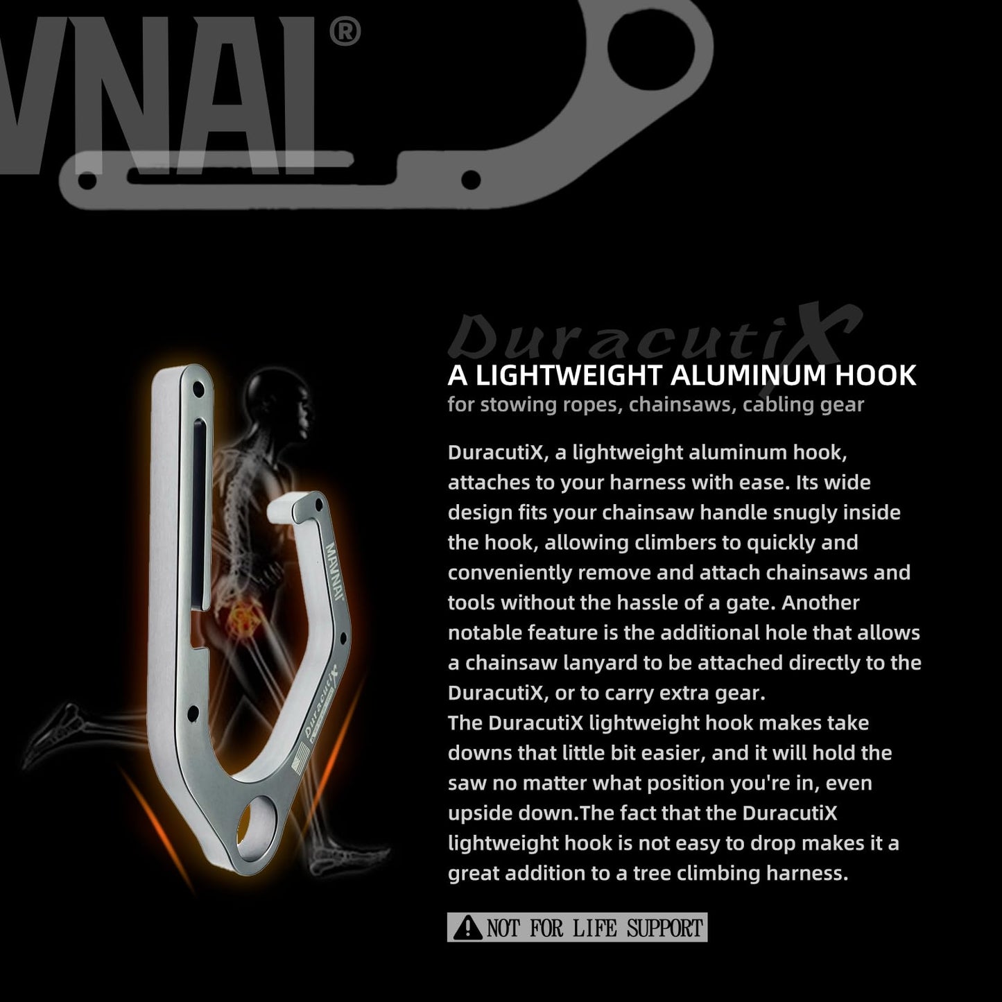 Mavnai DuracutiX Aluminum Hook For Tree Climber Compatible with Shembiner XL, Quick and Easy One-Hand Removal and Installation of Chainsaws and Tools Inside The Hook, Not Easy Fall Off in Any Position