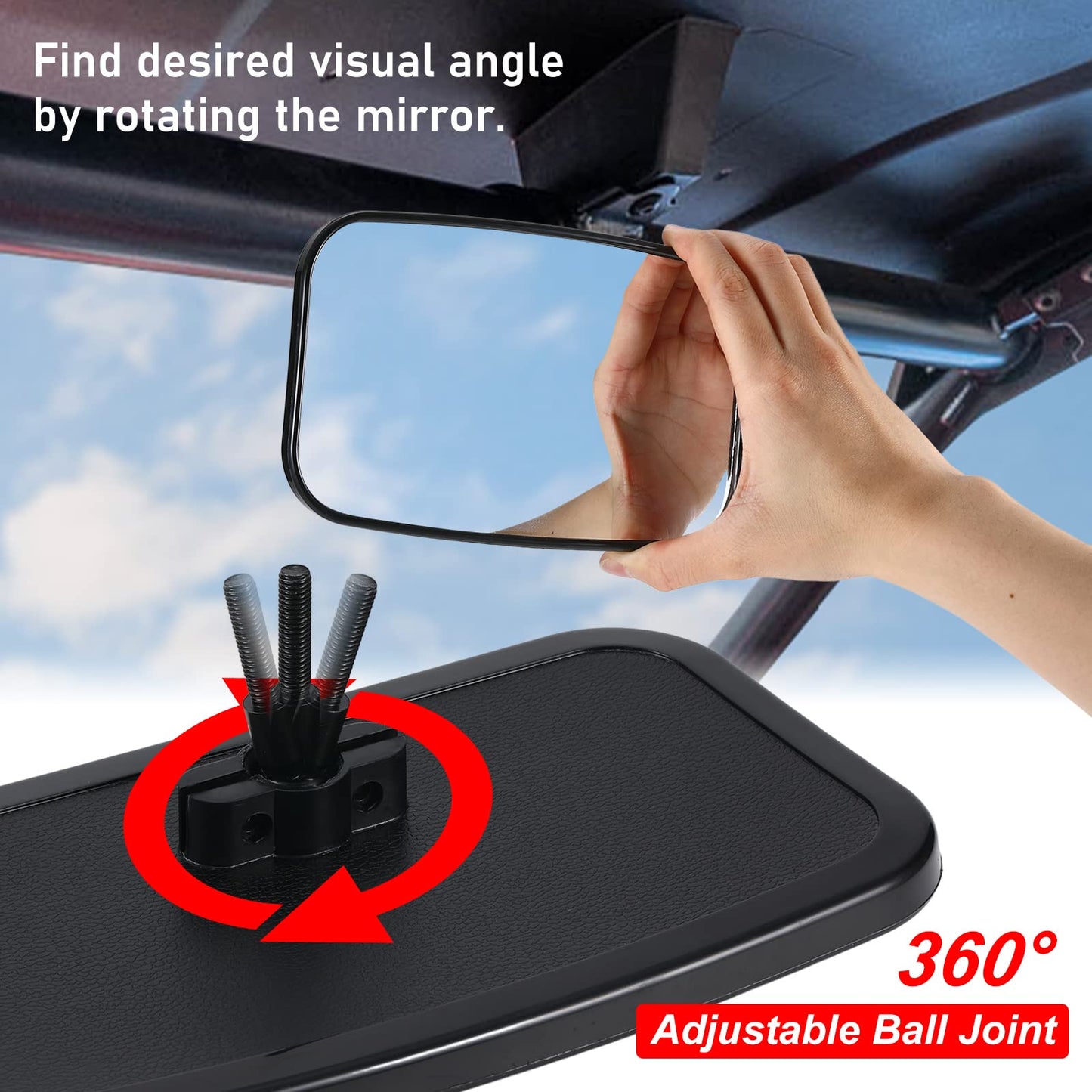 OFIG UTV Side Mirrors And UTV Center Mirror for 1.6" to 2" Roll Bar,Adjustable Break Away UTV Mirrors Compatible with Polaris RZR 900 1000 Can Am Mule Rhino Yamaha YXZ CFMOTO Zforce