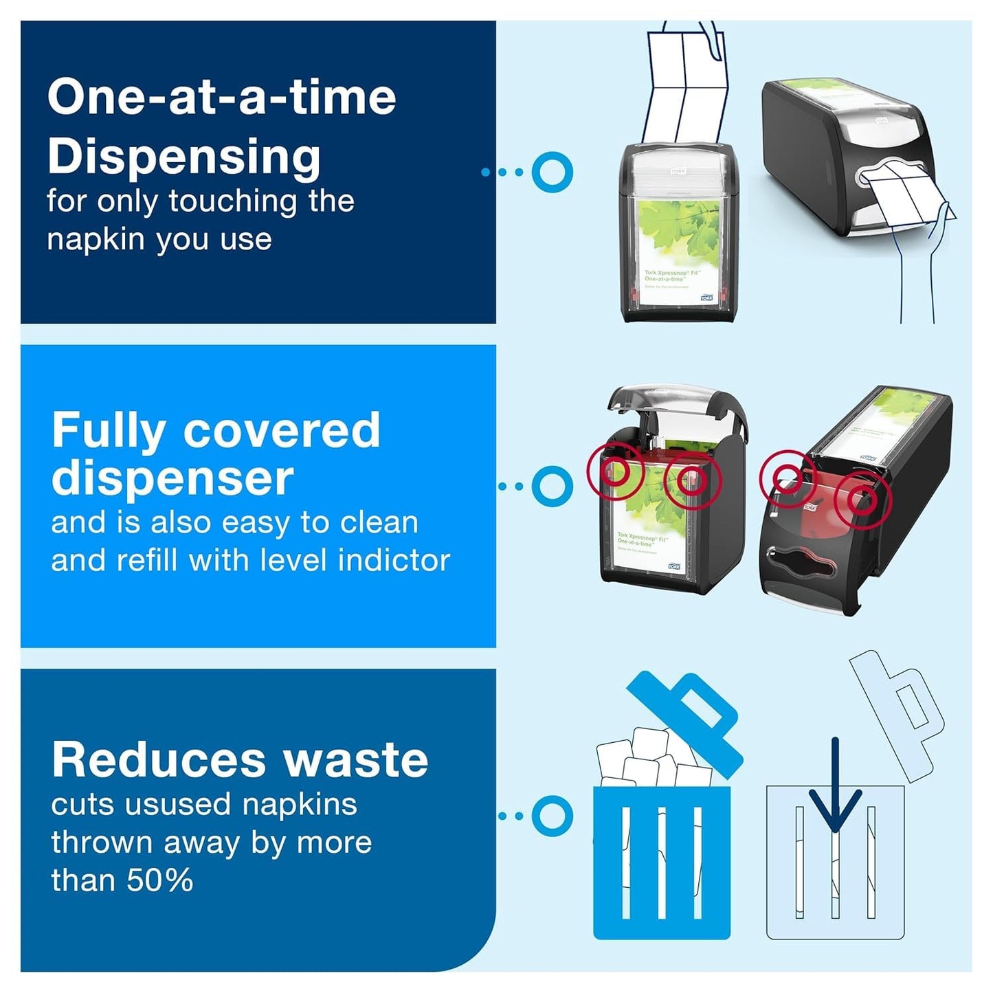 Tork Xpressnap Fit Napkin Dispenser Compact Design, One-at-a-Time Dispensing, Black, N14 System Compatible 2 x 100 White Napkins (800723)