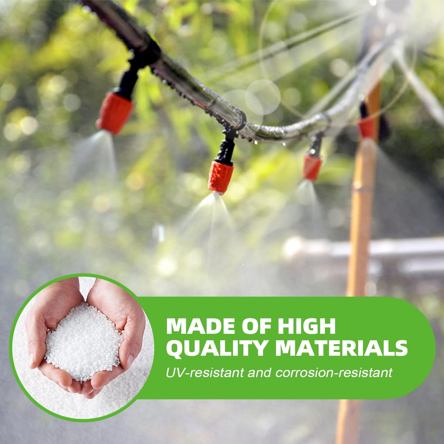 240FT Drip Irrigation System Kit for Garden, Watering System with Adjustable Nozzles, 1/2 & 1/4 inch Tubing Hose, DIY Automatic Mist Cooling for Outdoor Lawn, Patio, Greenhouse Flower Beds Lawn Grass