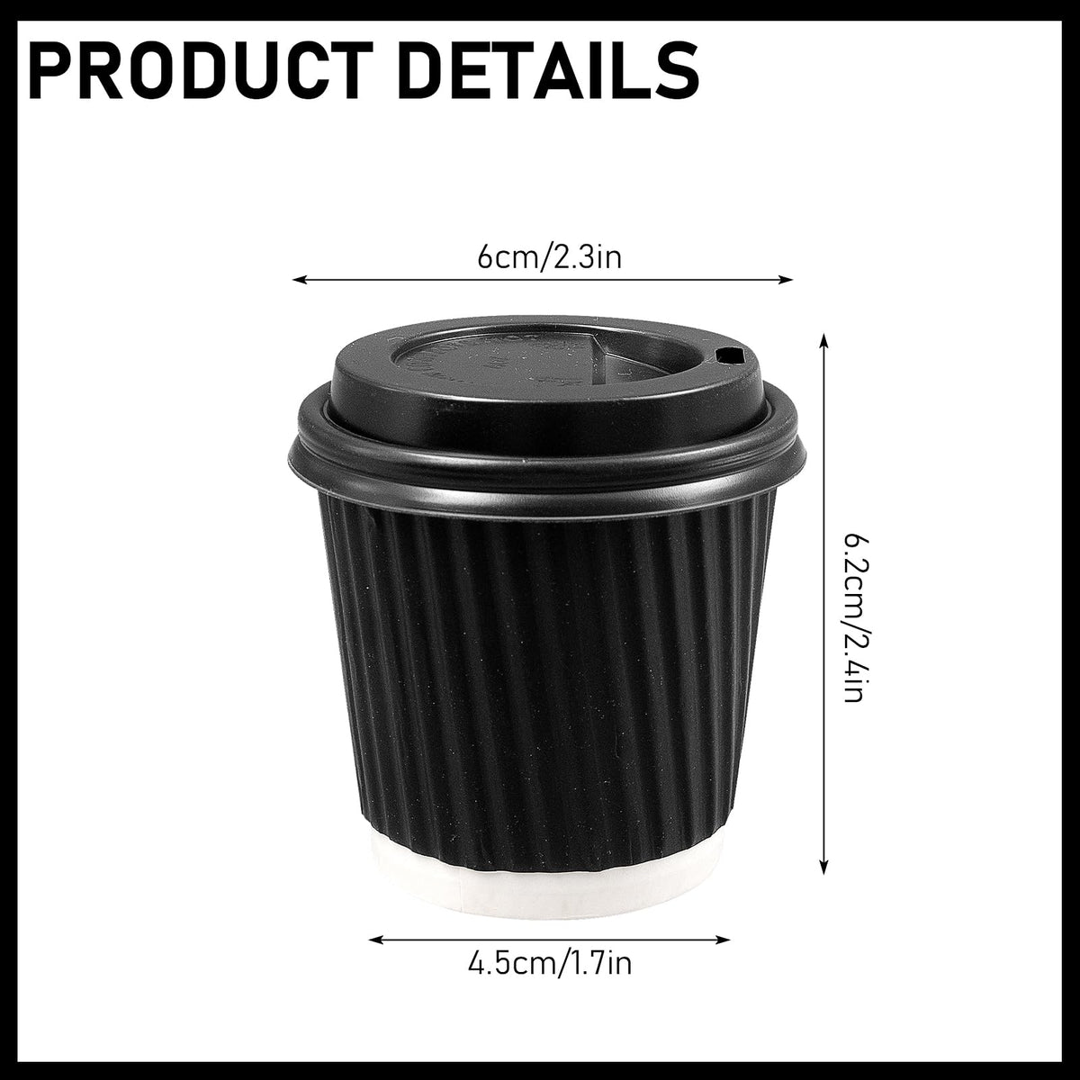 100 Set Paper Espresso Cups with Lids, 4oz Disposable Coffee Cups, Small Hot Drink Tea Cup, Insulated to Go Coffee Cups for Cocoa, Hot Chocolate, Milk, Iced Tea, Cold Drinks, Juice, Water - Black