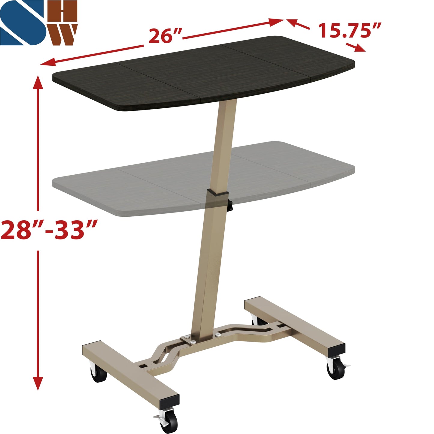 SHW Mobile Height Adjustable Laptop Rolling Cart with Height Adjustment from 28" to 33" (71 cm to 84 cm), Espresso