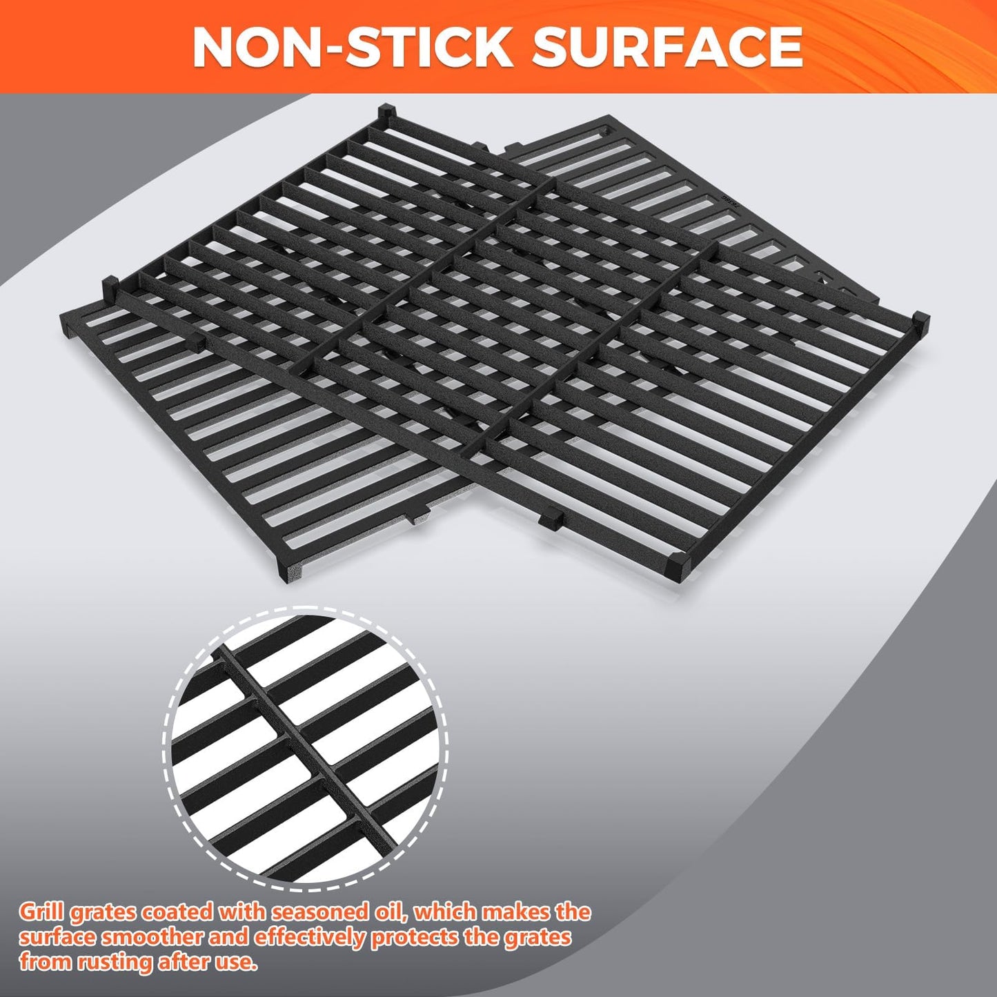 QuliMetal 17.5" Grill Grates for Weber Spirit 300 and Spirit II 300 Series, Spirit E/S-310 E/S-320 E/S-330, Spirit 700, Genesis Silver/Gold B & C, Genesis 1000-3500, Cast Iron Part for Weber 7638 7639