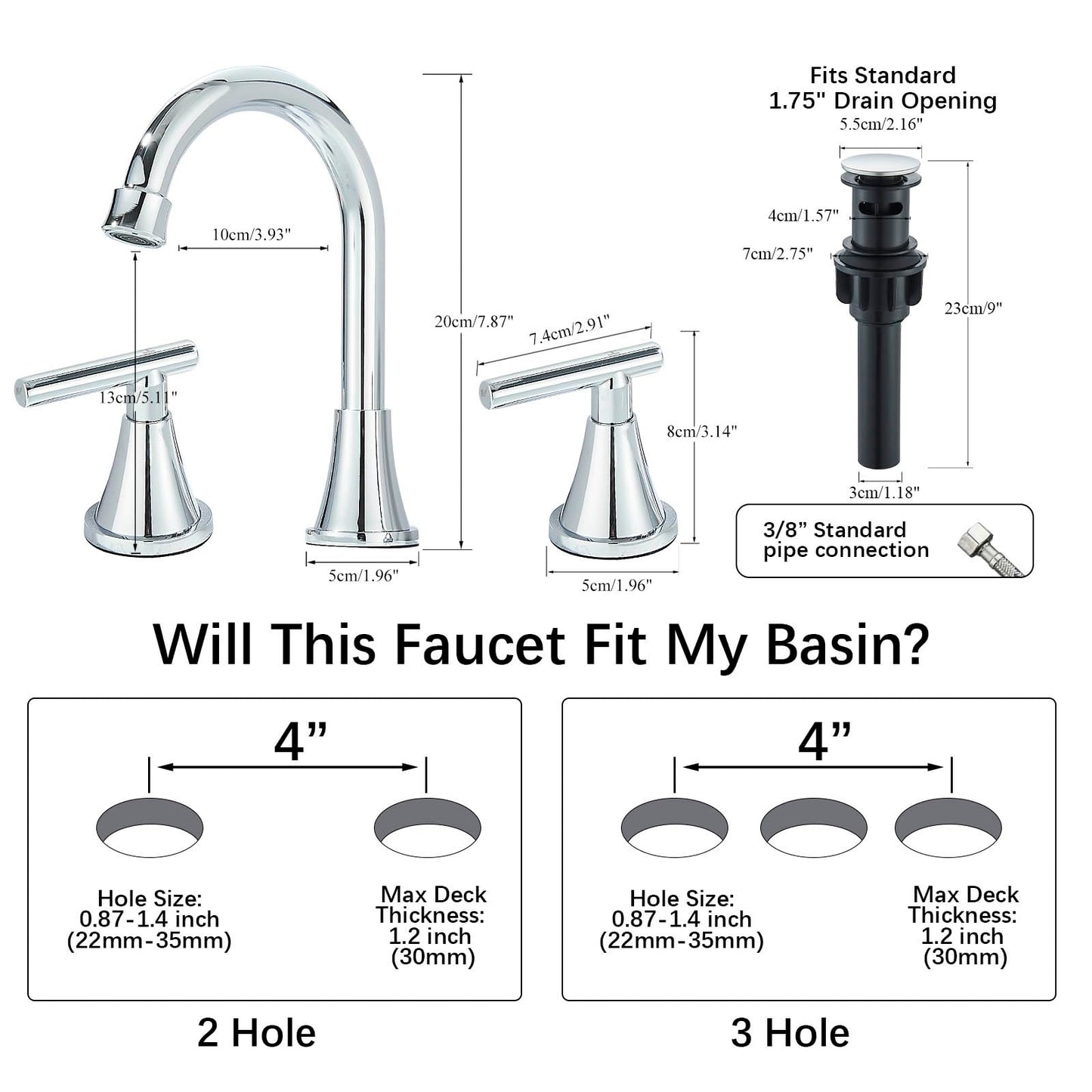 Alenart High Arc Chrome Bathroom Faucet 360° Swivel Spout 3 Hole Installation 2 Handle with Pop Up Drain and Water Supply Hoses, Stainless Steel for Bathroom Sink Vanity RV Farmhouse Sink