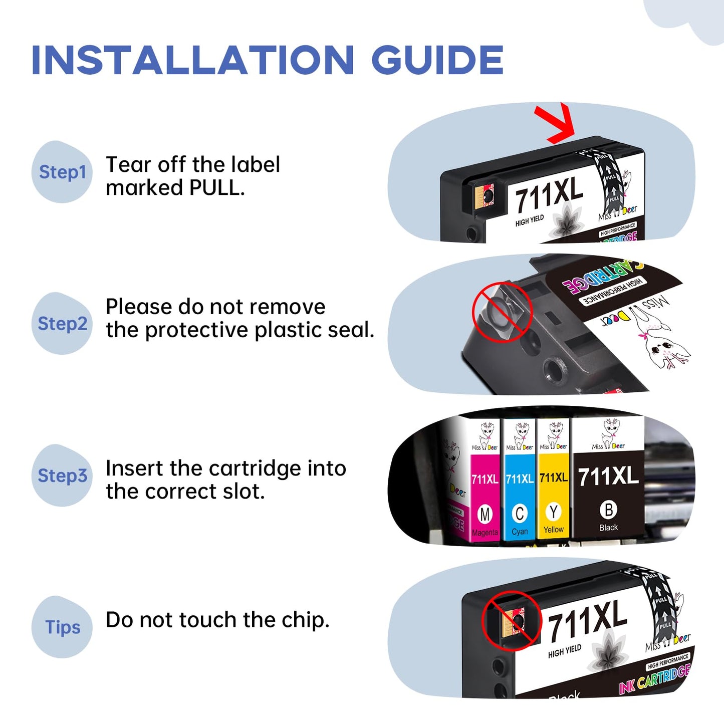 Miss Deer 711XL Ink Cartridges High Yield Combo Pack Replacement for hp 711 Ink Cartridges,Work for HP DesignJet T100 T120 T125 T130 T520 T525 T530 Printer(80-ml BK / 29-ml C/M/Y) 9 Pack