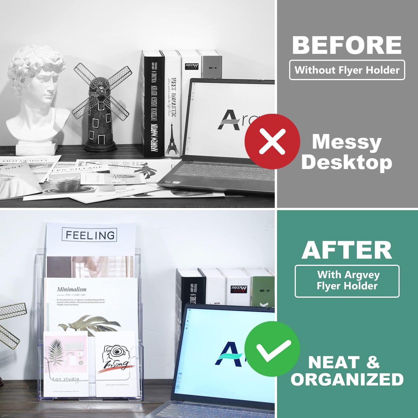 Acrylic Brochure Holder 8.5 x 11 inches, 4 Tier Clear Brochure Display Stand with Removable Divider for Trifold 4 Inches Wide Pamphlet, Plastic Flyer Holder for Magazine, Literature, Booklet