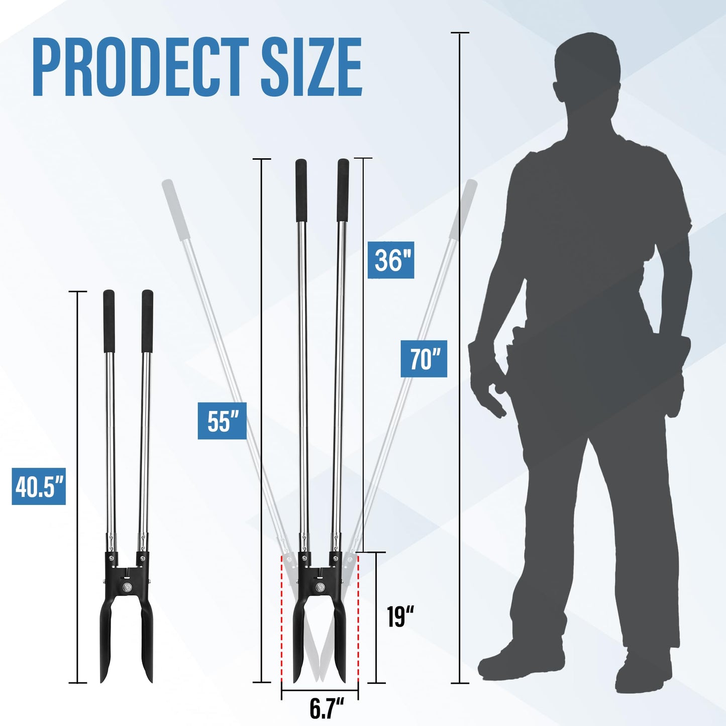 YEELOR Post Hole Digger, Hole Digger with One-Piece Carbon Steel Blade, Post Digger with 55" Adjustable Stainless Steel Handle for Digging Post Holes Installing Mailboxes Fencing