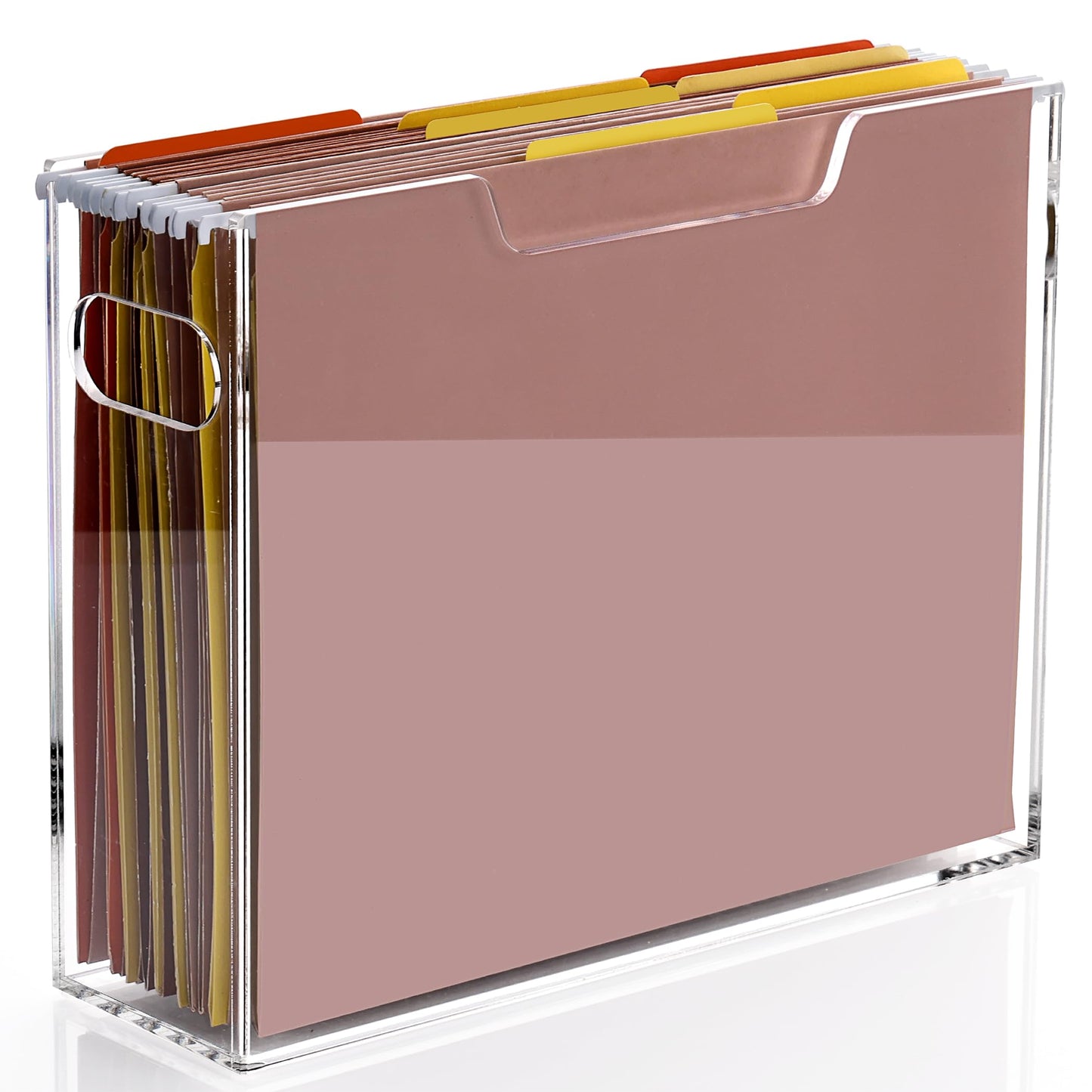 DINGHUO Hanging File Folder Organizer, Letter Size Hanging File Folder Holder, Acrylic File Crate Clear Portable Storage Box for Desk, Office, Home, School - 1 Pack