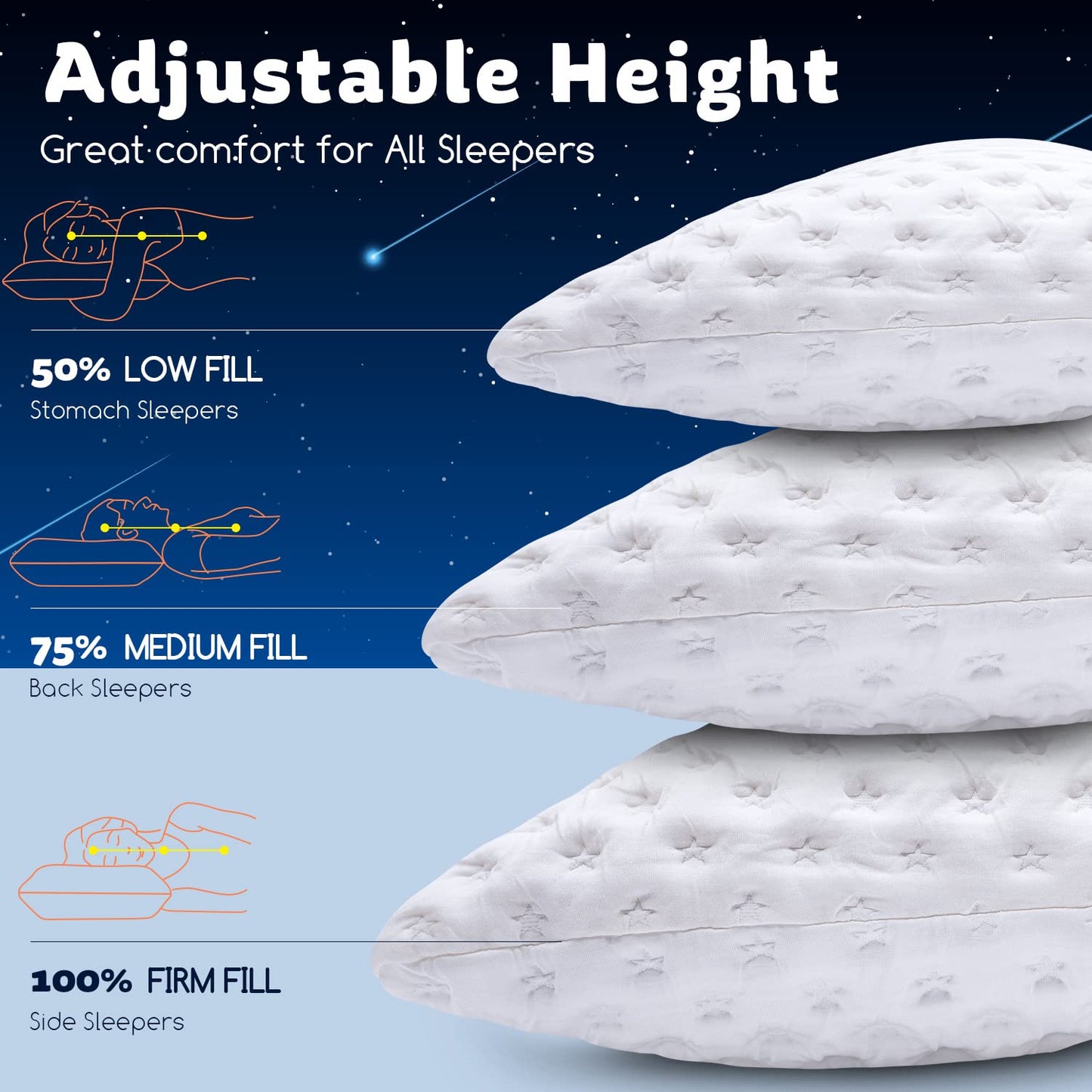 Cooling Side Sleeper Pillow for Neck and Shoulder, Luxury Shredded Memory Foam Curved Bed Pillows for Sleeping Set of 1- Adjustable Queen Size- Washable Cover Crescent White