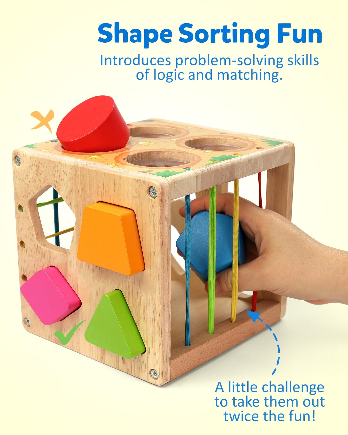 Coogam Wooden Montessori Toys for Toddlers, Shape Sorting Cube Whack Mole Fine Motor Skills Game for Boys Girls Gift