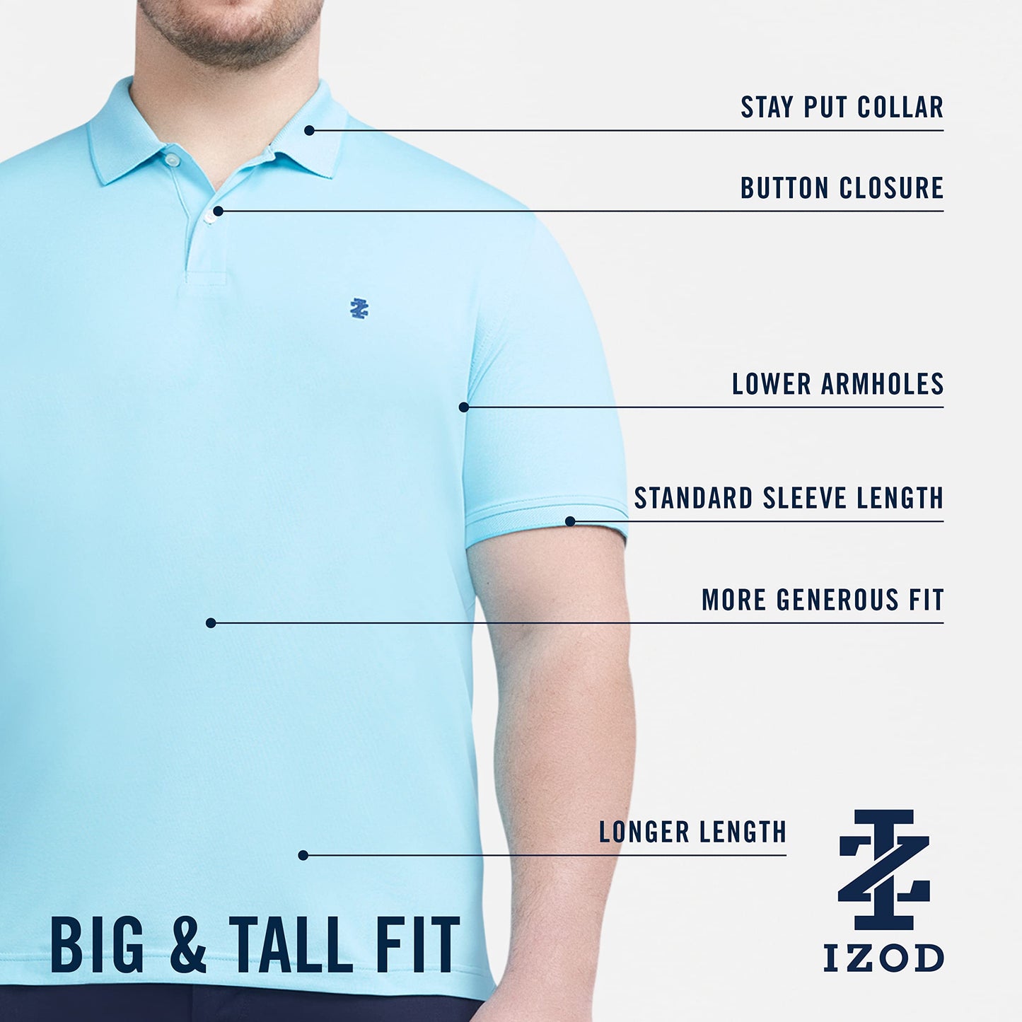 Izod Men's Advantage Performance Short Sleeve Polo Shirt, Black, 3X-Large Big