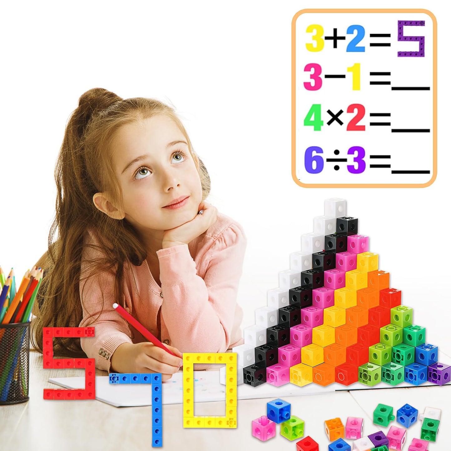 400 Pcs Math Learning Linking Cube with Storage Container Counting Cubes, Colorful Plastic Counting Blocks Manipulatives Classroom Learning Supplies for Kindergarten Classroom Homeschool