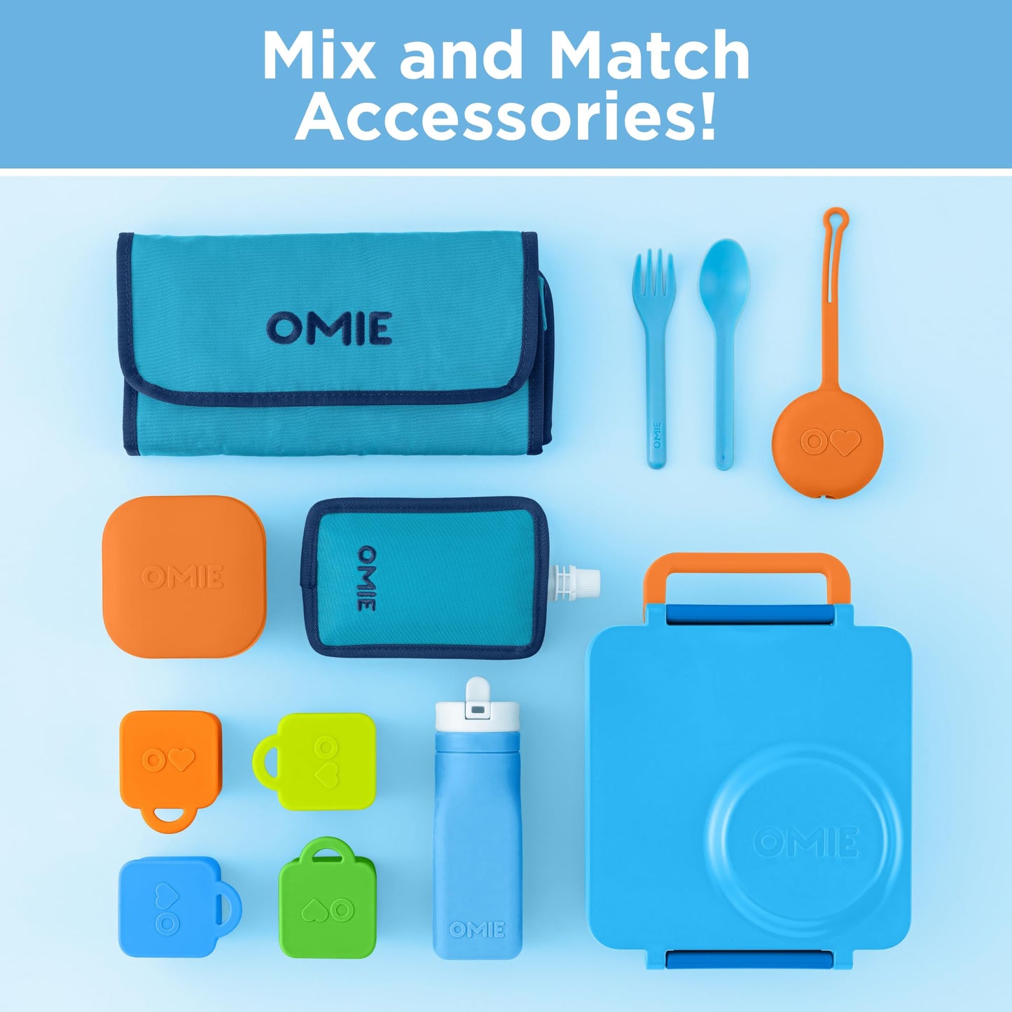 Omie OmieBox Bento Box for Kids - Insulated Lunch Box with Leak Proof Food Jar - 3 Compartments, 2 Temperature Zones (Blue Sky)