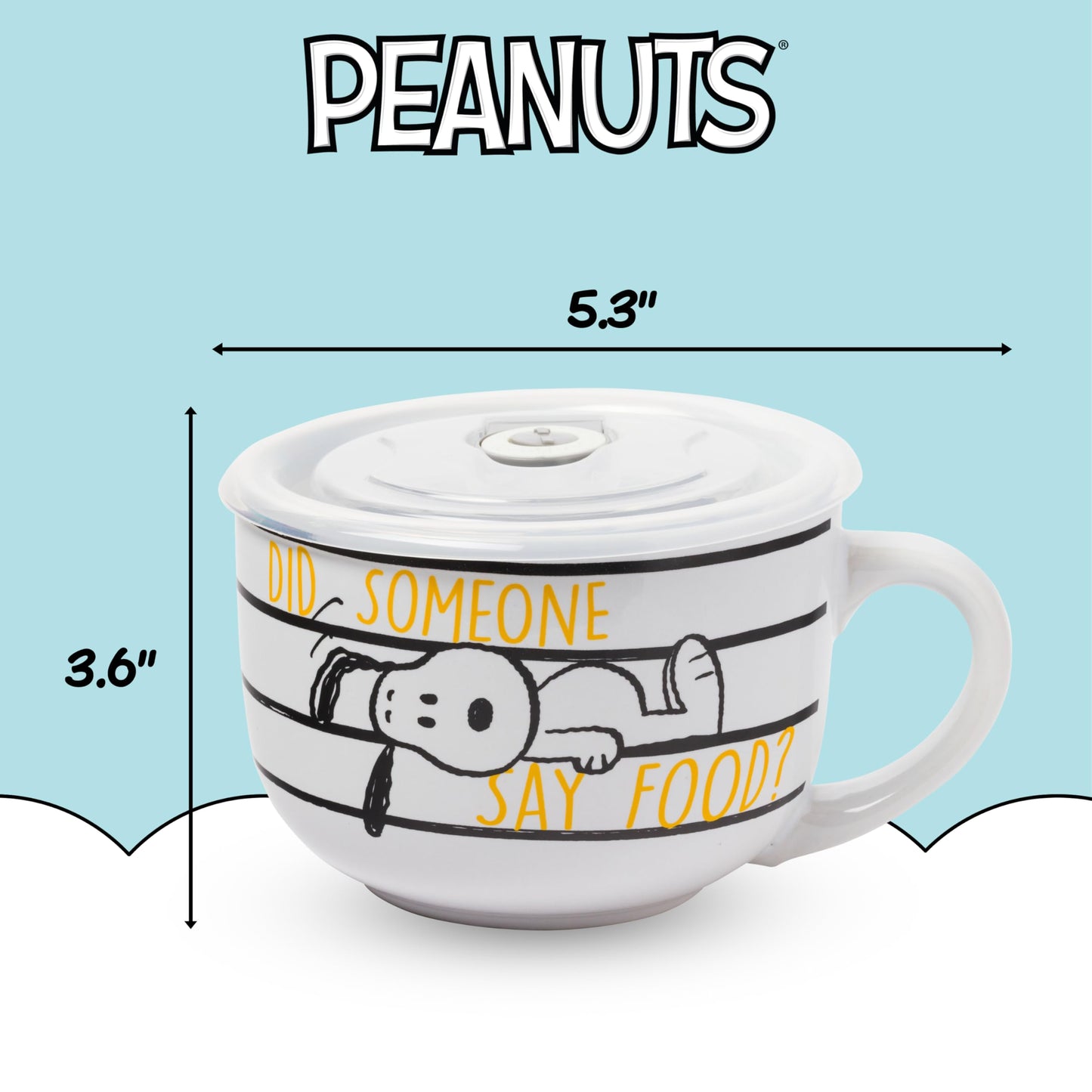 Silver Buffalo Peanuts Snoopy and Woodstock Did Someone Say Food Ceramic Soup Mug with Vented Plastic Lid, 24 Ounces
