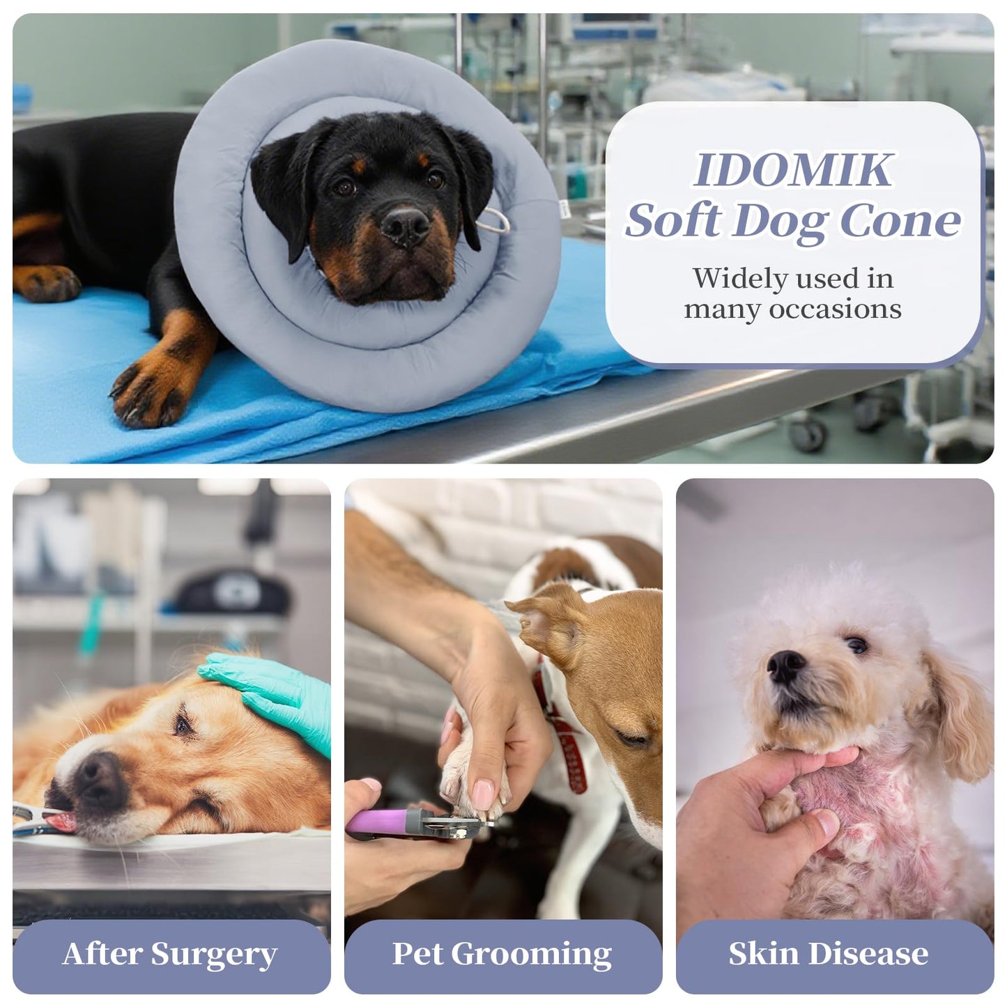 IDOMIK Dog Recovery Collar, Waterproof Soft Dog Cone After Surgery, Comfy Protective Elizabethan Collar Alternative for Dogs Cats, Adjustable Pet Neck Donut Cone Anti-Licking Biting Wounds