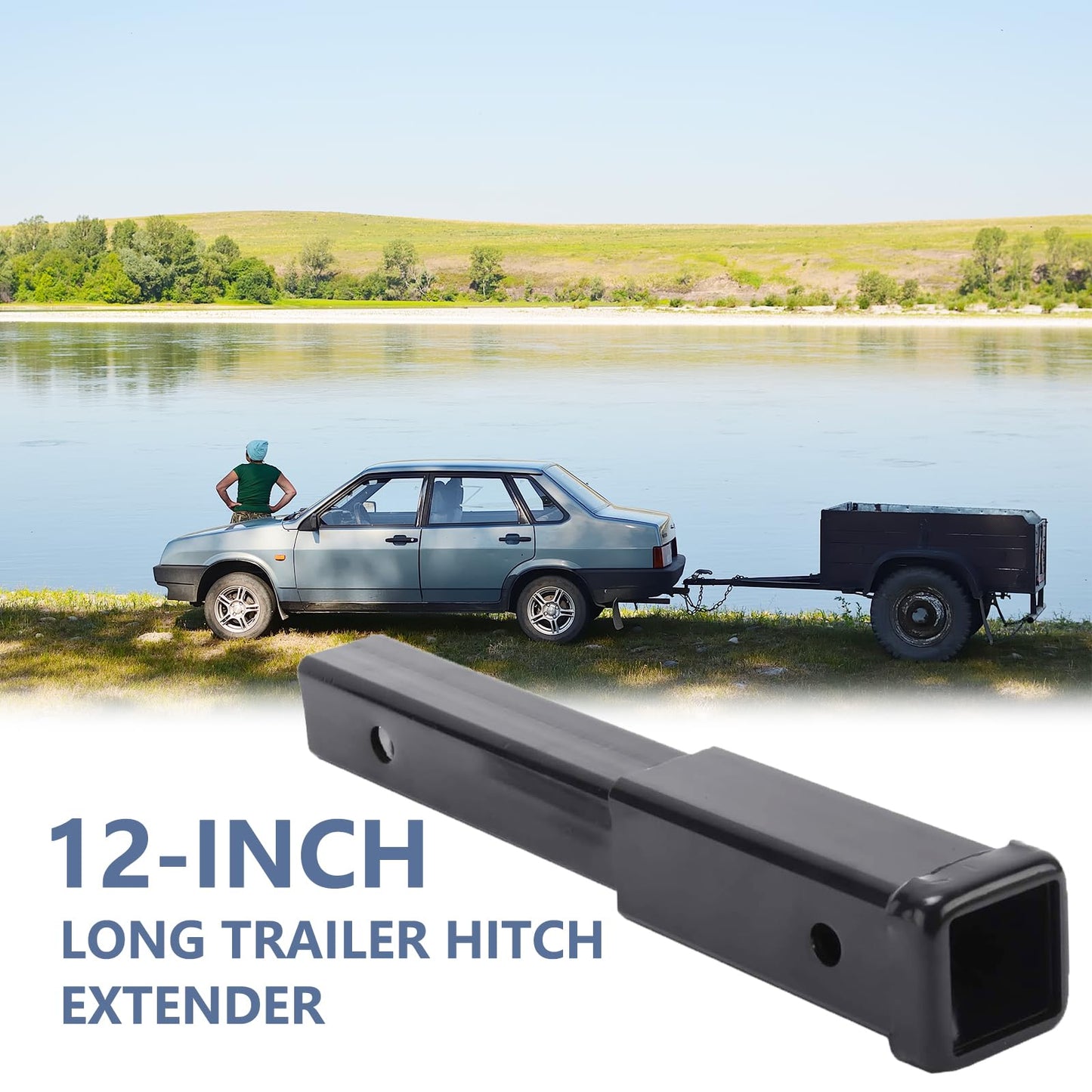 Allucky 12 inch Trailer Hitch Extender Trailer Hitch Extension Receiver Tube Extender, Heavy Duty 6000 lbs Fits for 2" Receiver Tube Tow Bar Steel Shank, Hitch Extender with 5/8'' Pin Hole