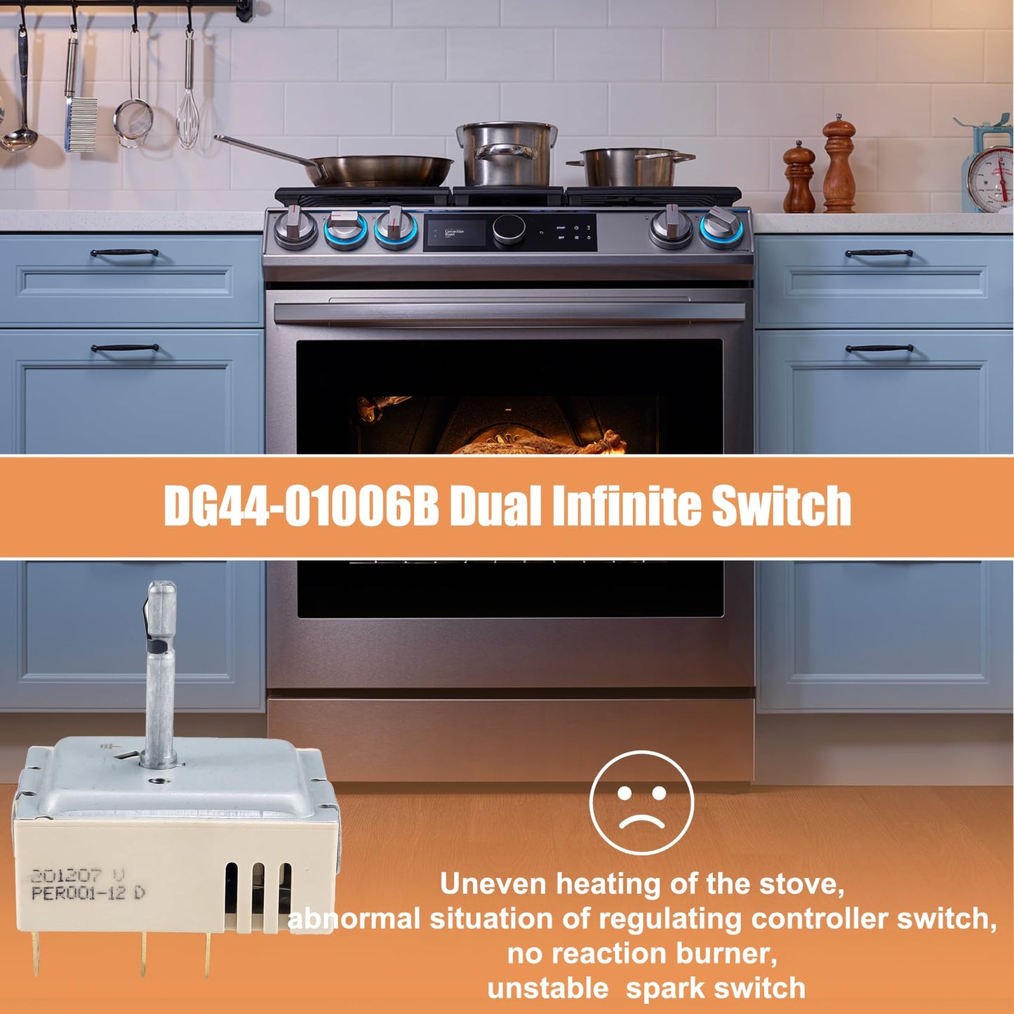 DG44-01006B PER001-12D Dual Infinite Switch Compatible with Samsung Range Surface Element Control, DG44-01006B Dual Infinite Switch Replaces for Samsung PER001-12D, for Stove Replacement Parts