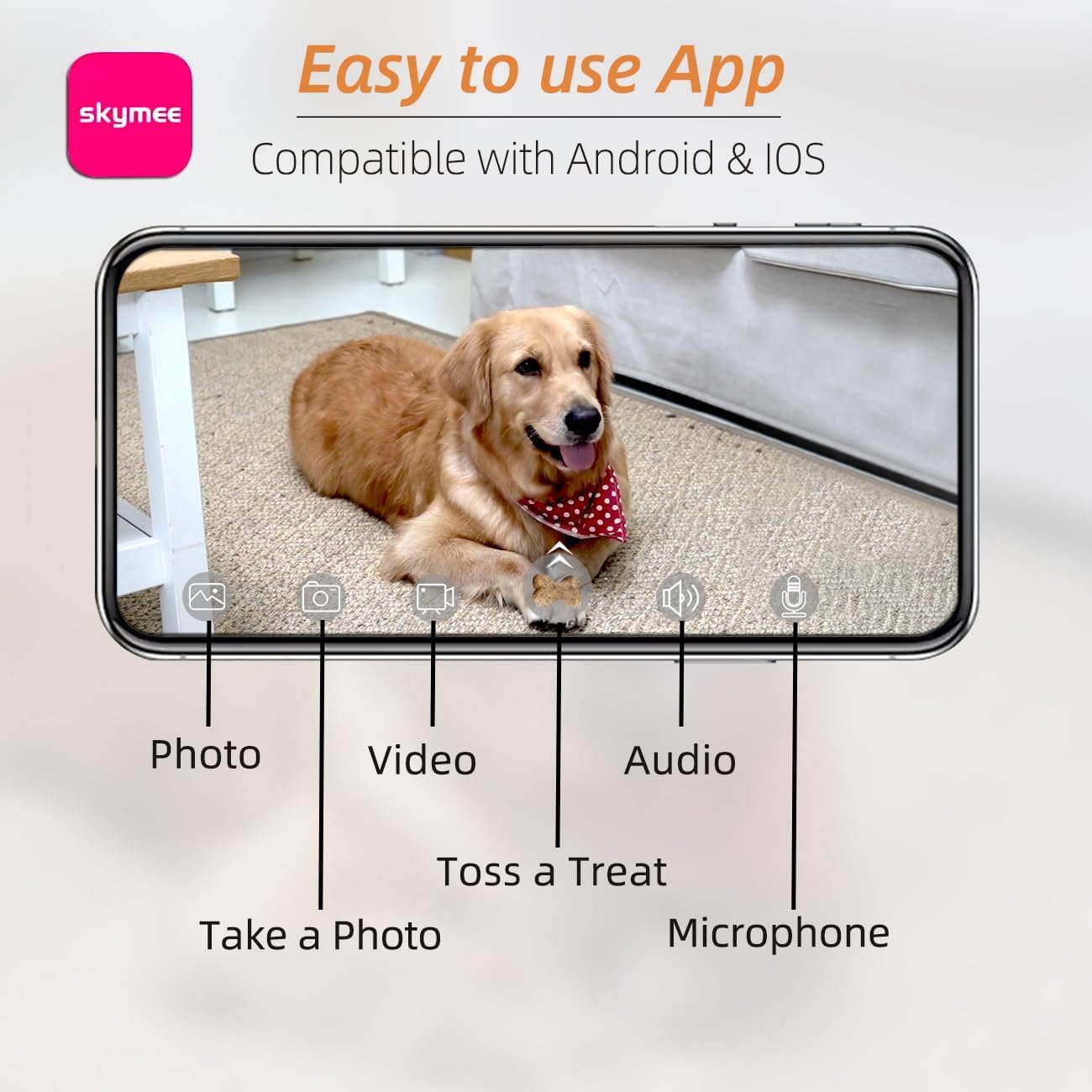 SKYMEE Dog Camera Treat Dispenser,WiFi Full HD Pet Camera with Two-Way Audio and Night Vision,Compatible with Alexa(White)