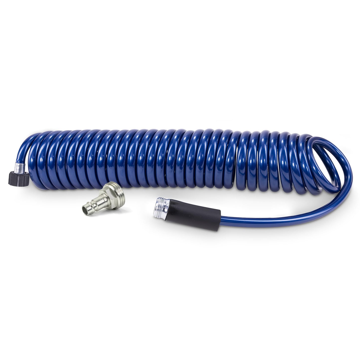 Plastair SpringHose RV Water Hose 3/8 in by 25-Foot Polyurethane RV Drinking Water Hose Safe - Premium and Lightweight Coiled Hose with Quick-Connect Male Adapter Plug, Made in Canada, Blue