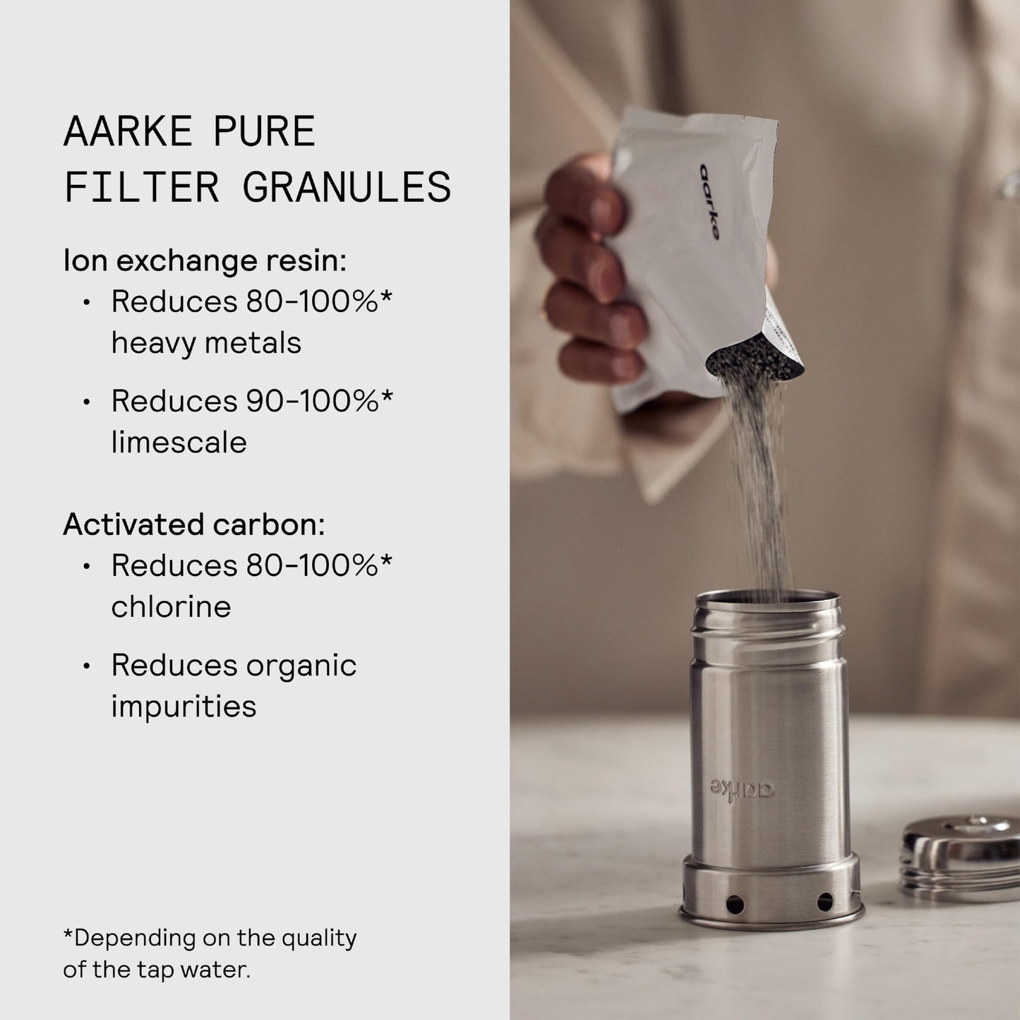 aarke Pure Filter Refill Granules - Reduces Heavy Metals for Clean Water, Eco-Friendly, 8-Week Performance, Filters 31.7 Gallons Per Bag (3 Pack)