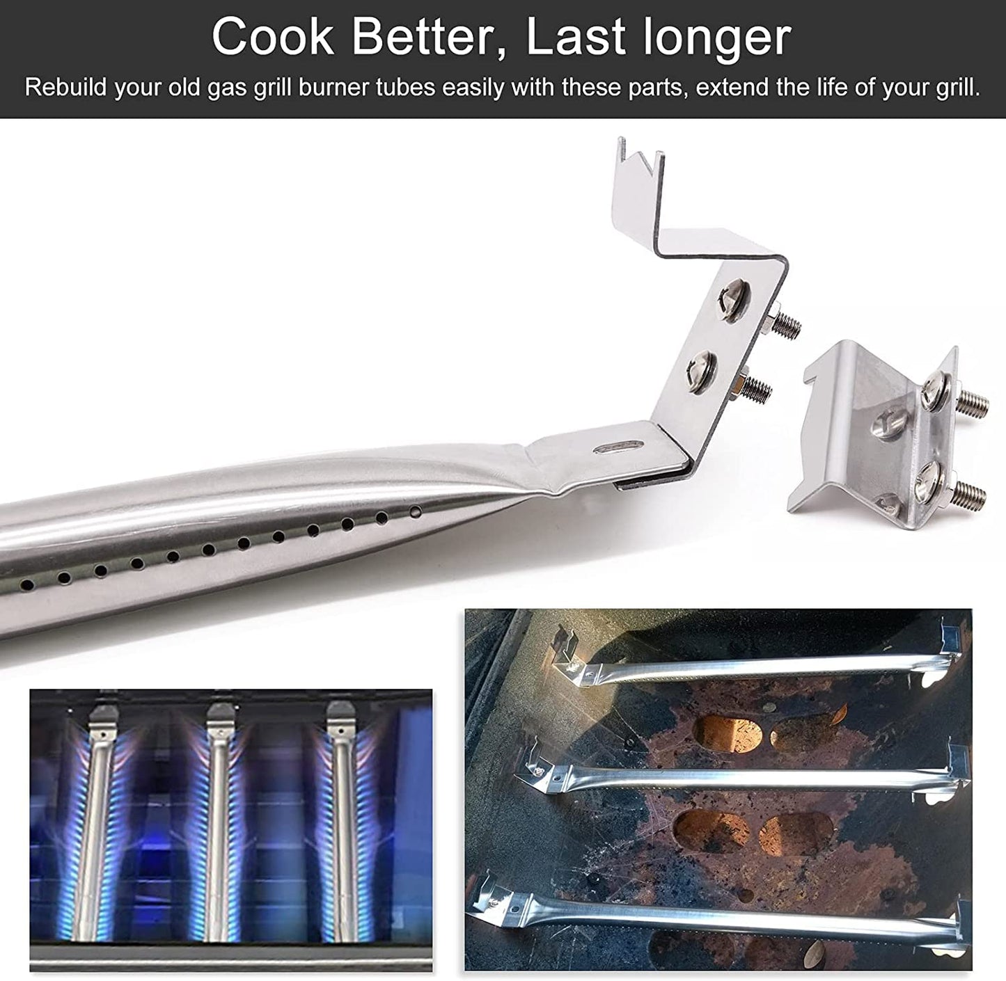 Criditpid Grill Parts for Chargriller 5050, 5650, 3001, 3030, 5072, 3008, 4000, 5252, 3072 Grill Models, Porcelain Steel Heat Plate, Burner Tube, Hanger Bracket, Electronic Igniter.