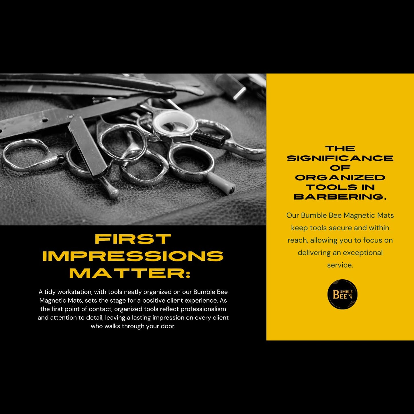 BUMBLE BEE Barber Equipment, Magnetic Barber Mat Non-Slip Heat Resistant Surface - Barber Mats for Clippers, Quick Access, Easy Cleaning - Barber Station Mat and Barber Organizer Station. (Small)