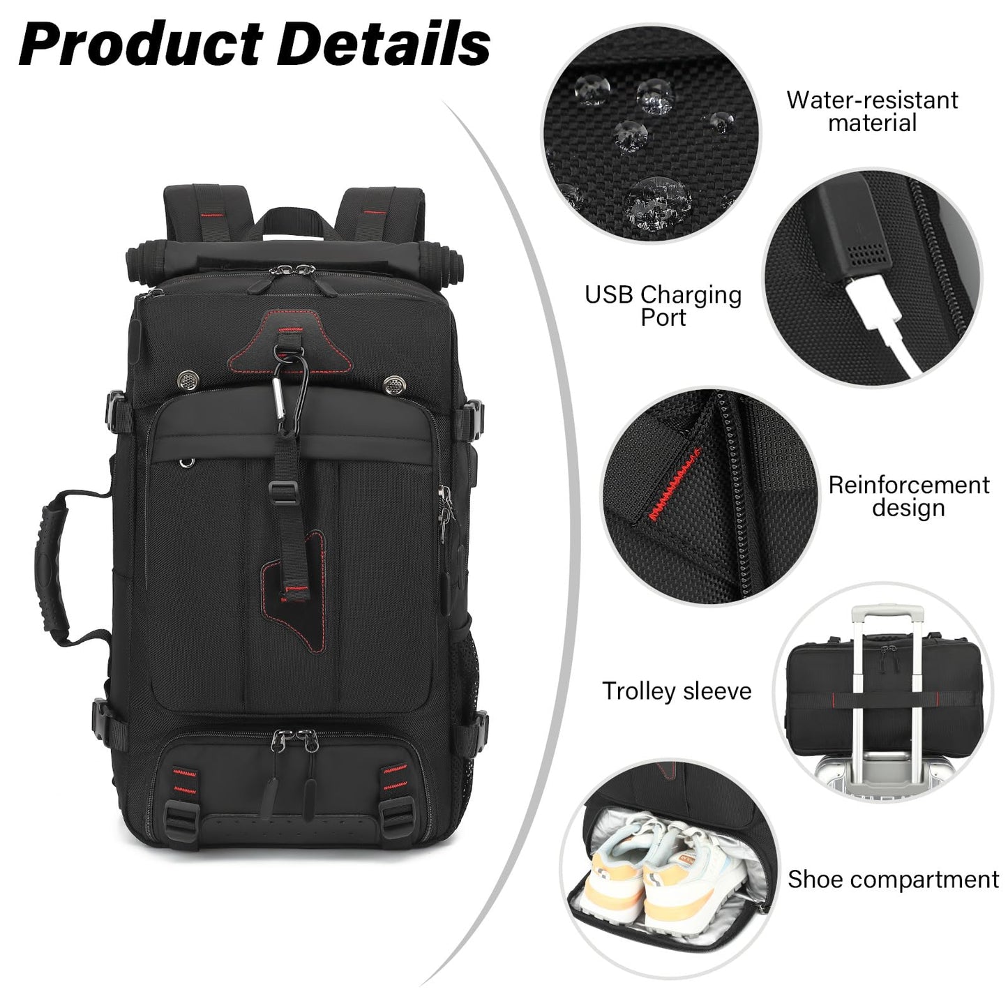 Mfinesun Travel Backpack for Men & Women, 35L Large Carry on Backpack Fit for 15 Inch Laptop Durable Convertible Duffle Bag with Shoe Compartment, Wet Pocket