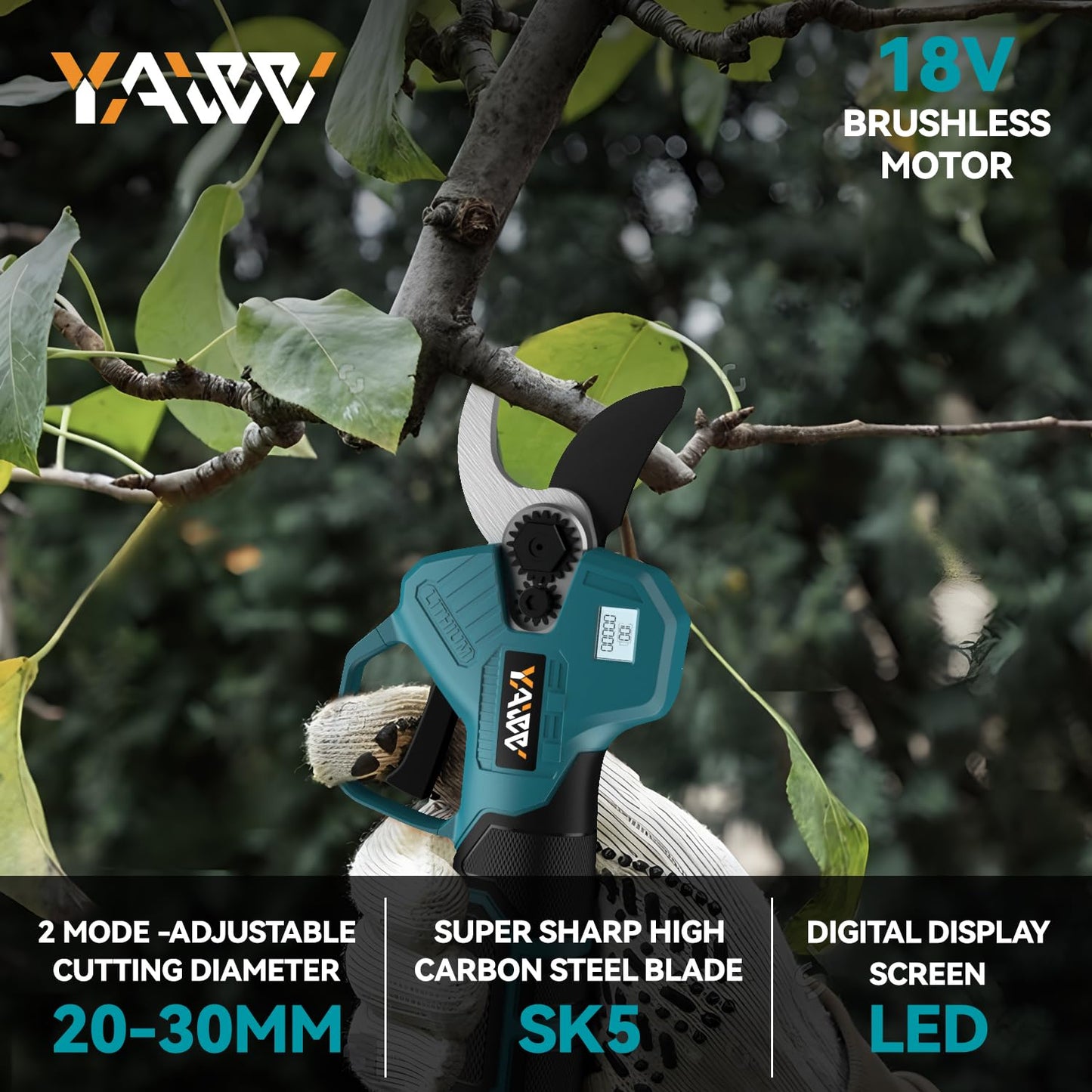 Brushless Electric Pruning Shears for Makta 18V Battery, Portable Cordless Pruning Shears with LCD Display＆SK5 Blades, Adjustable Cutting Diameter 0.8-1.2 Inch for Gardening Tree Pruning(NO Battery)