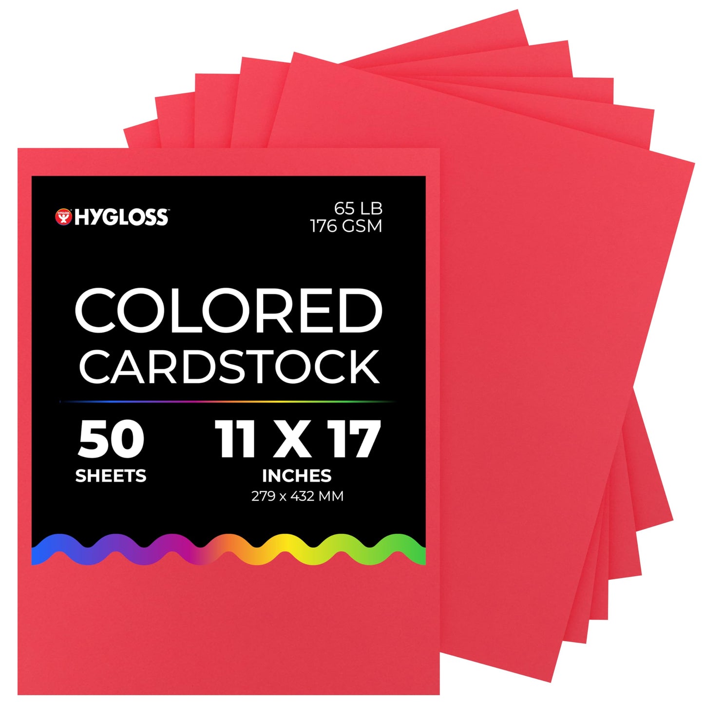 Hygloss Red Bright Colored Cardstock - 11x17-Inch, 50 Sheets, 65 lb/ 176 GSM, Fade-Resistant, Acid-Free Color Card Stock Paper
