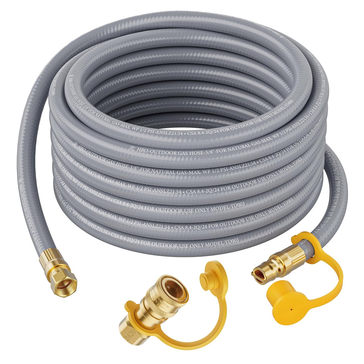 Rushare 36 FT 3/8" ID Natural Gas Hose with Quick Connect Fittings, Low Pressure LPG Hose for Weber, Char-Broil, Pizza Oven, Patio Heater and More