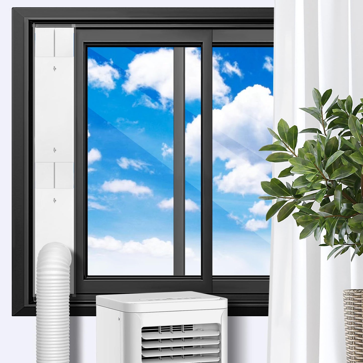 Portable Air Conditioner Window Vent Seal Kit with Universal Coupler, Adjustable Portable AC Vent Kit for Vertical & Horizontal Sliding Window, Fit for All AC with 5.9 Inch Diameter Exhaust Hose
