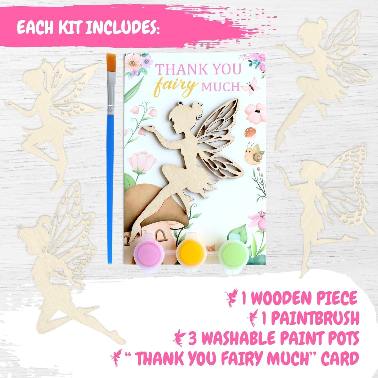 BOIKOKY 12-Pack Pre-Packaged Fairy Party Favors, Wooden Fairy Cutouts with Hanging Hole & Painting Kits for Girls, Magical DIY Crafts and Enchanted Party Decorations & Thank You Gifts for Guests