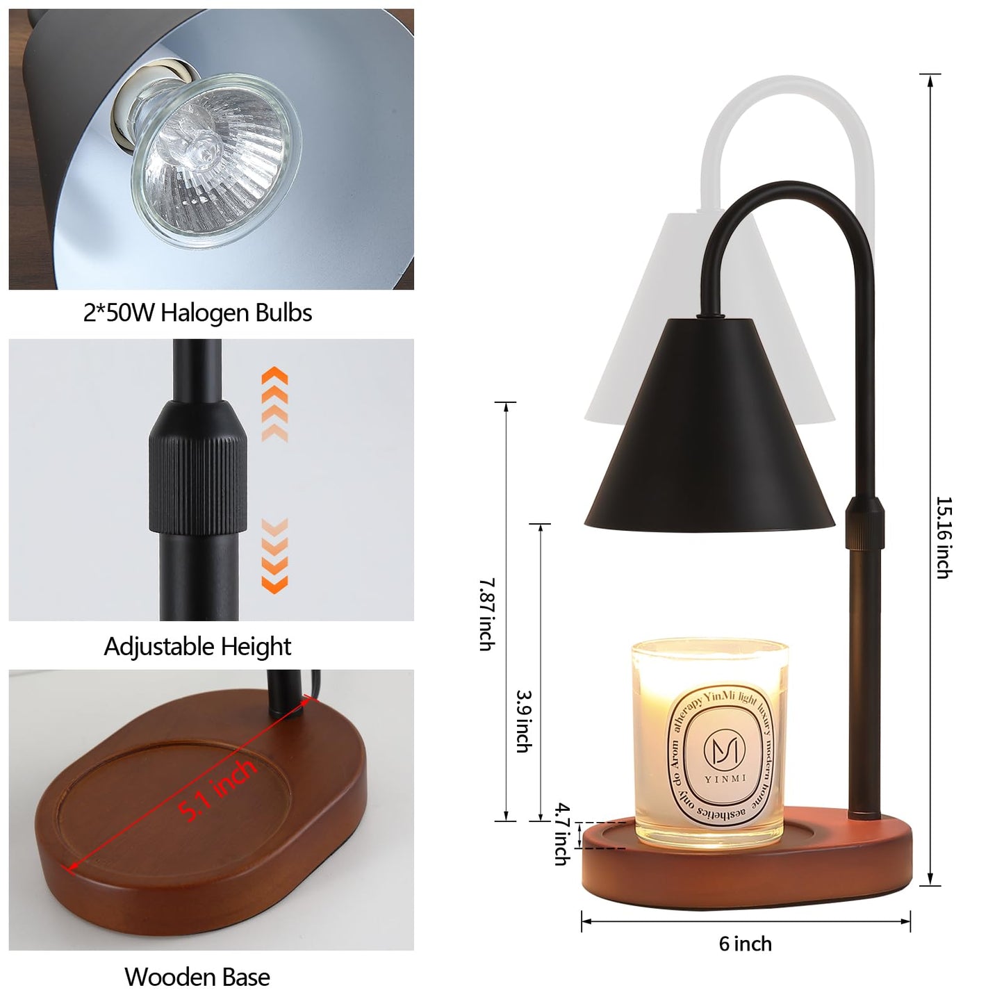 Candle Warmer Lamp,Black Horn Lampshade Dimmble Fragrance Electric Melter House Warming Decor with 2 Bulbs for Gifts Bedroom Jar Candles