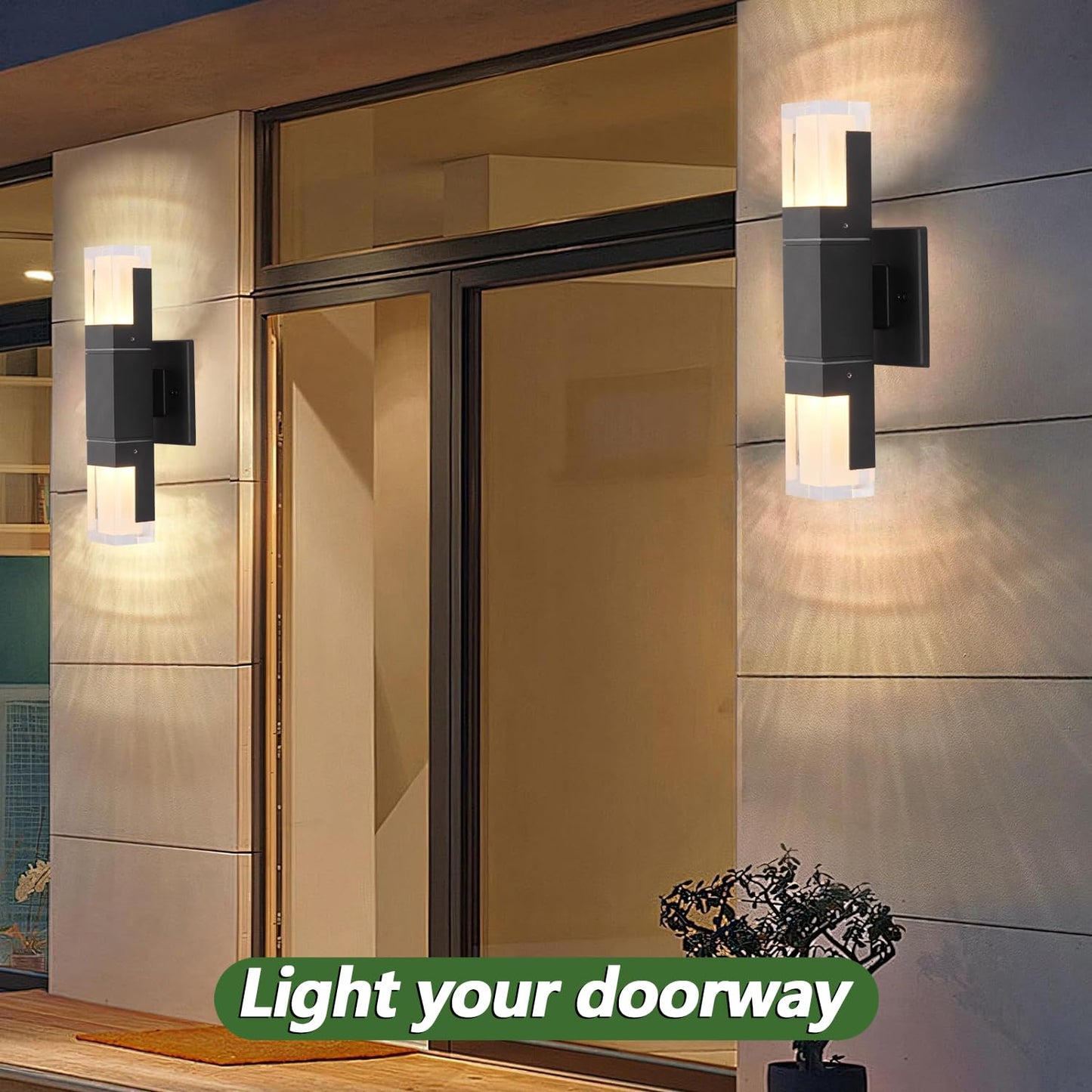 HCIDNLI LED Outdoor Wall Lights, Waterproof Exterior Lights Fixture, Up and Down Porch Lights Aluminum Outside Lights for House Patio Wall Sconce Black Front Door Wall Lighting, 2 Pack