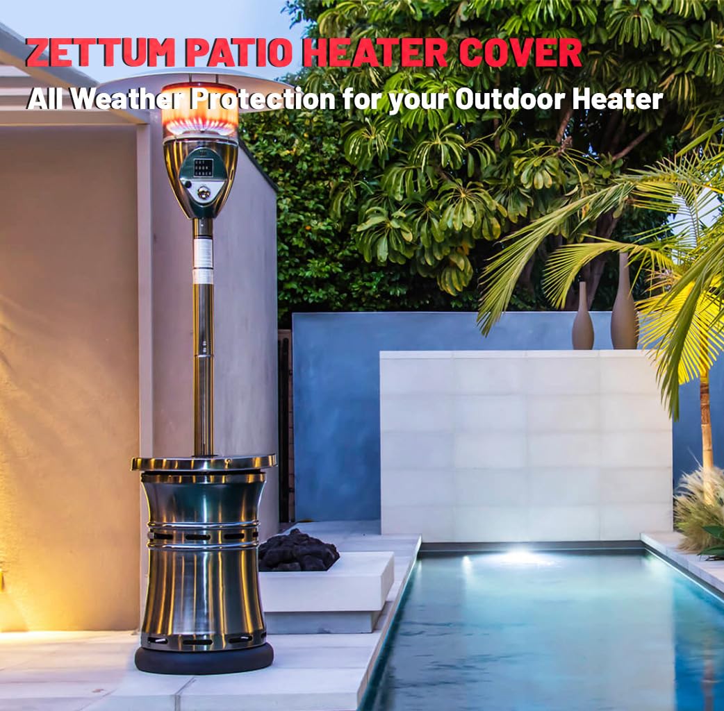 Zettum Patio Heater Covers - 600D Outdoor Heater Cover with Zipper Waterproof Heavy Duty, Propane Heat Cover for East Oak, Hampton Bay and Fire Sense (89" Height x 33" Dome x 19" Base)