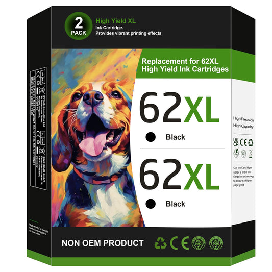 62XL Ink Cartridge Black Compatible Replacement for HP Ink 62 XL Black Ink Cartridges for HP 62XL Cartouche Encre Noir for HP Envy 7640 5660 5640 5540 6255 6200 7650 Deskjet 200 250 258