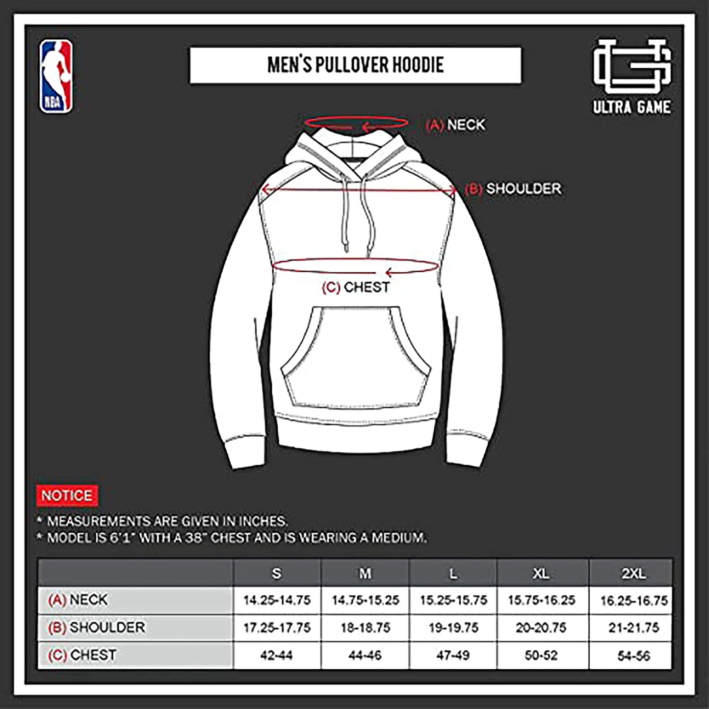Ultra Game NBA Men's Fleece Hoodie Pullover Sweatshirt Poly Midtown Black