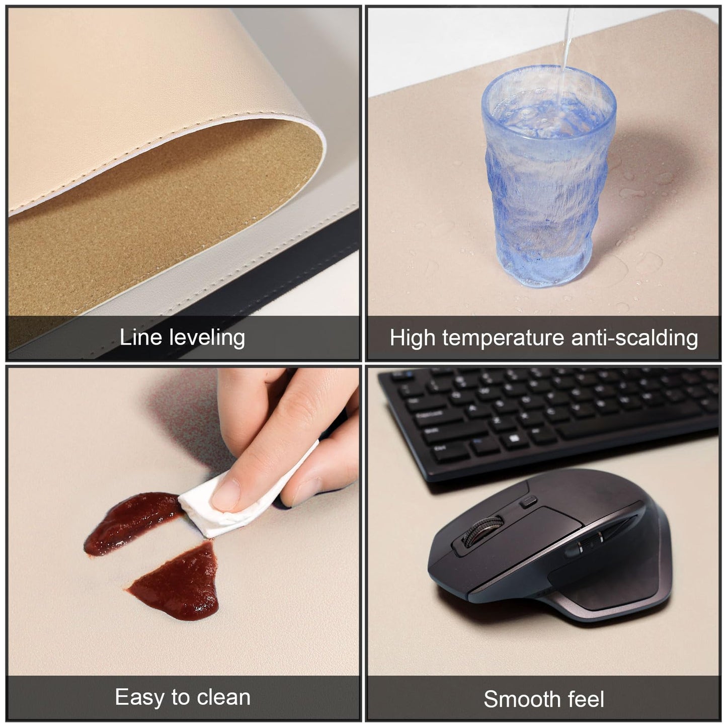 DAWNTREES Dual Sided Desk Mat,Khaki Leather Desk Pad,47.2''x23.6'',Cork Desk Mat Protector,120x60cm Extra Large Mouse Pad,Desk Writing Pad for Office and Home