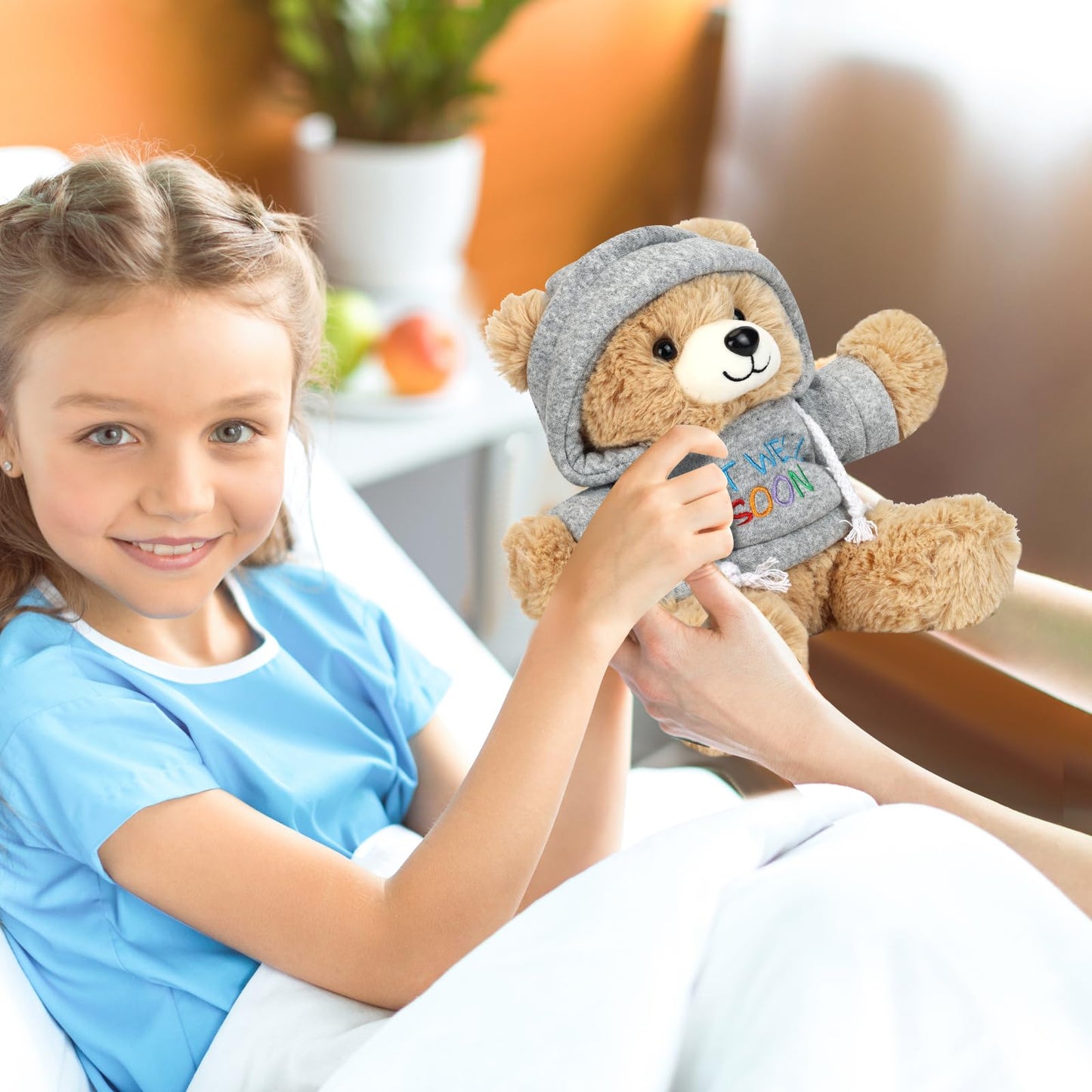 Osacoe Get Well Soon Teddy Bear Stuffed Animal with Gift Box Removable Hoodie for Comfort and Love, for Kids, Women & Men in Tough Time, Get Well Soon Gifts Basket with Beautiful Greeting Card