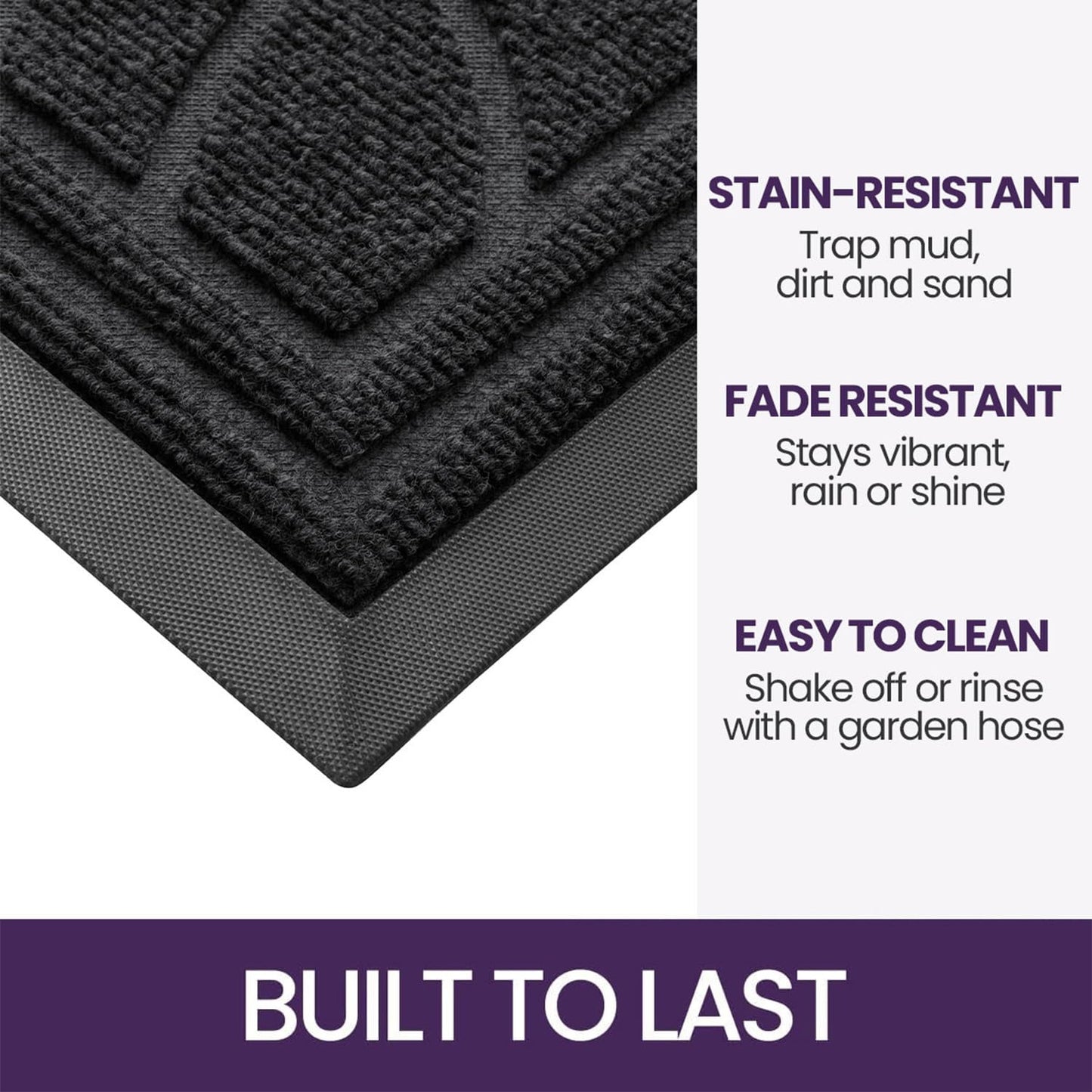 DEXI Door Mat Front Entrance, 2x4 Large Rubber Indoor Mats Waterproof Traps Dirt, Heavy Duty Non Slip Outdoor Entry Rug for Entryway Welcome, Black