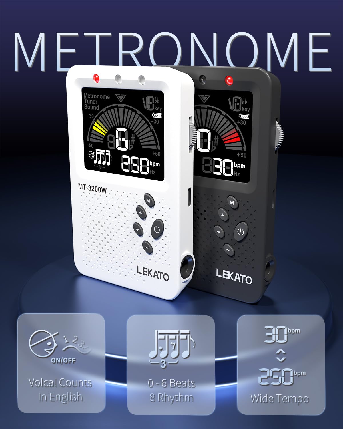 Metronome Tuner, Rechargeable 3 In 1 Digital Metronome Tuner Tone Generator for Guitar, Bass, Violin, Ukulele Chromatic Multifunction Tuner for All Instruments Metronome with Human Voice Beat