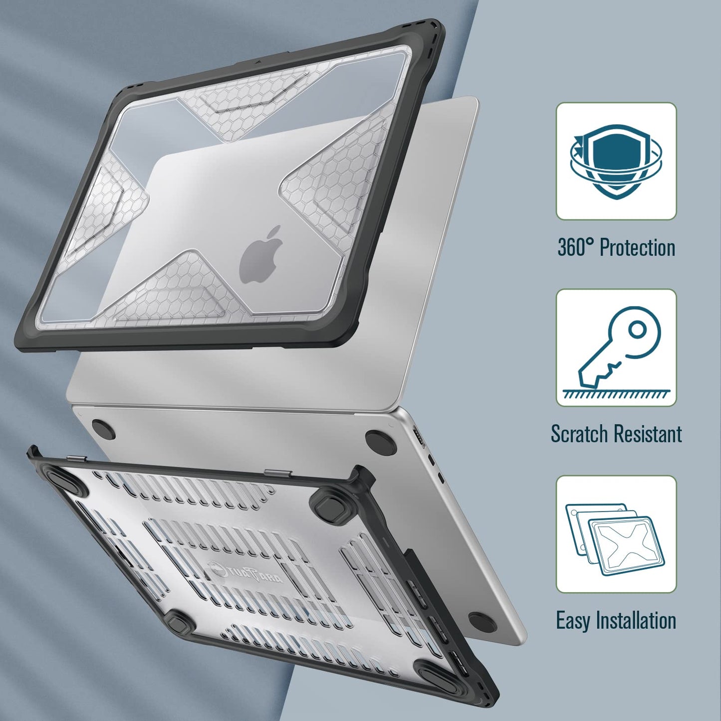 Fintie Case for MacBook Air 13.6 Inch A3449 A3240 A3113 A2681 (2026-2022 Release) - Heavy Duty Rugged Hard Shell Case Cover with TPU Bumper for MacBook Air 13.6" M2 M3 M4 M5 Chip with Touch ID, Clear