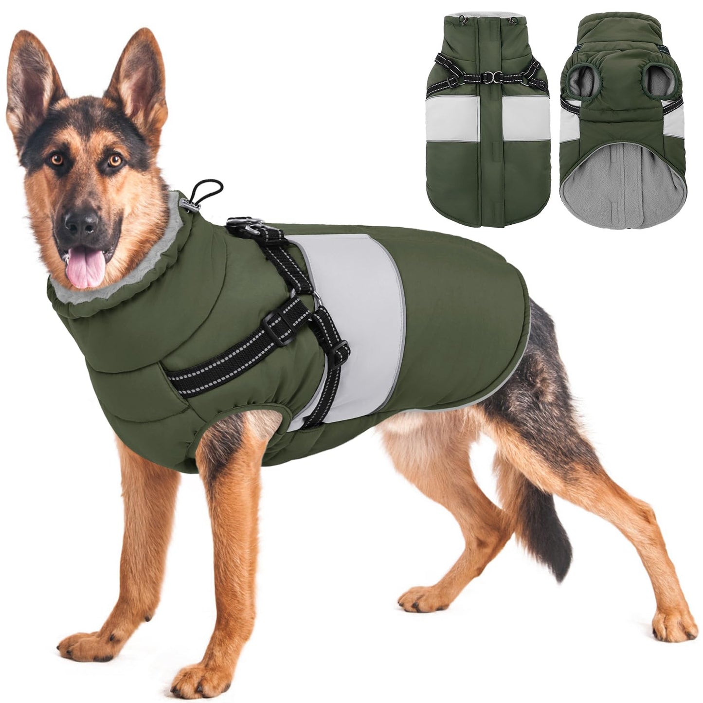 KOESON Dog Coat, Warm Dog Winter Coat for Giant Breeds, Waterproof Dogs Jacket with Harness, Reflective Pet Fleece Lined Puffer Jacket, Turtleneck & Windproof Coats for Great Dane, Golden Retriever