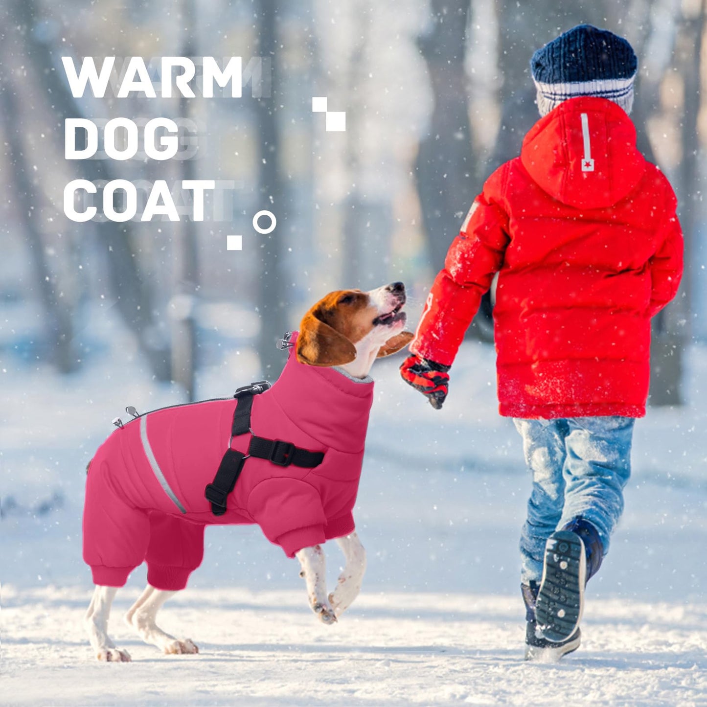 BRKURLEG Dog Winter Coat with Harness Built in, Winter Dog Jackets for Small and Medium Dogs, Small Dogs Snowsuit Reflective Windproof Cold Weather Pet Coats, Puppy Warm Fleece Coat, Hot Pink, M