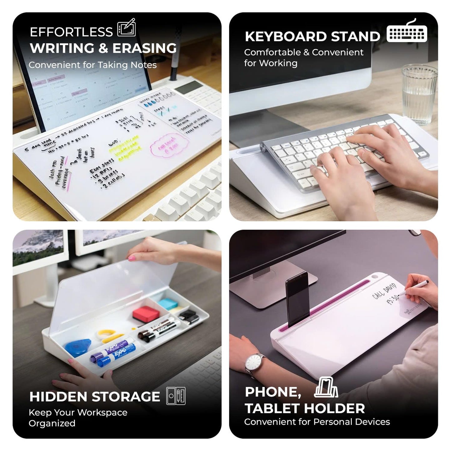 COORIART Glass Desktop Whiteboard with Storage Drawer, Dry Erase Board for Keyboard Stand, to-Do List, Memo & Planner – Desk Organizer with Accessories for Office, Home, and School (White)