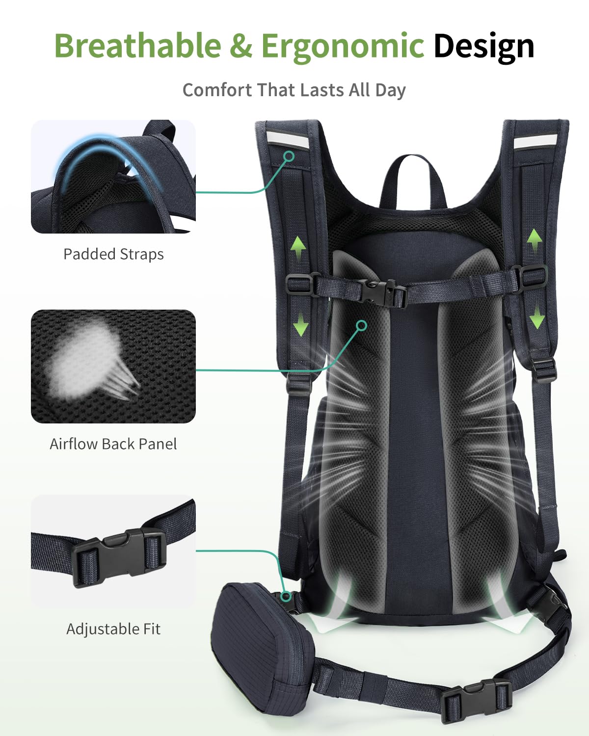 ECOHUB Hydration Backpack for Men Women, 20L Lightweight Hiking Daypack Cycling Backpack with 2L Water Bladder, Insulated Hydration Pack with Waist Pack