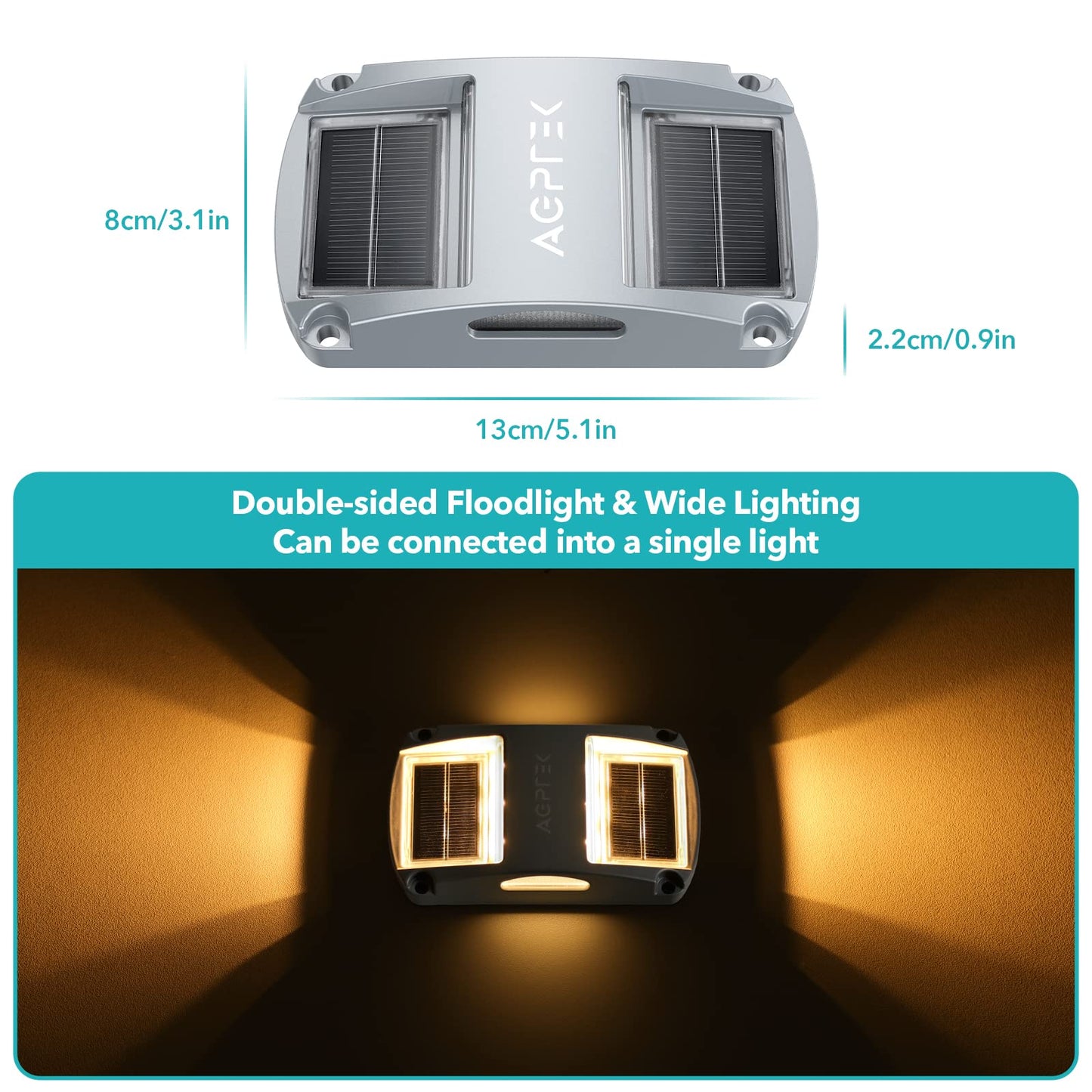 Solar Deck Lights Outdoor, AGPTEK Solar Driveway Dock Lights Marker Lights Waterproof Warning Step Lights for Sidewalk Stair Driveway Garden Pathway Walkway Yard
