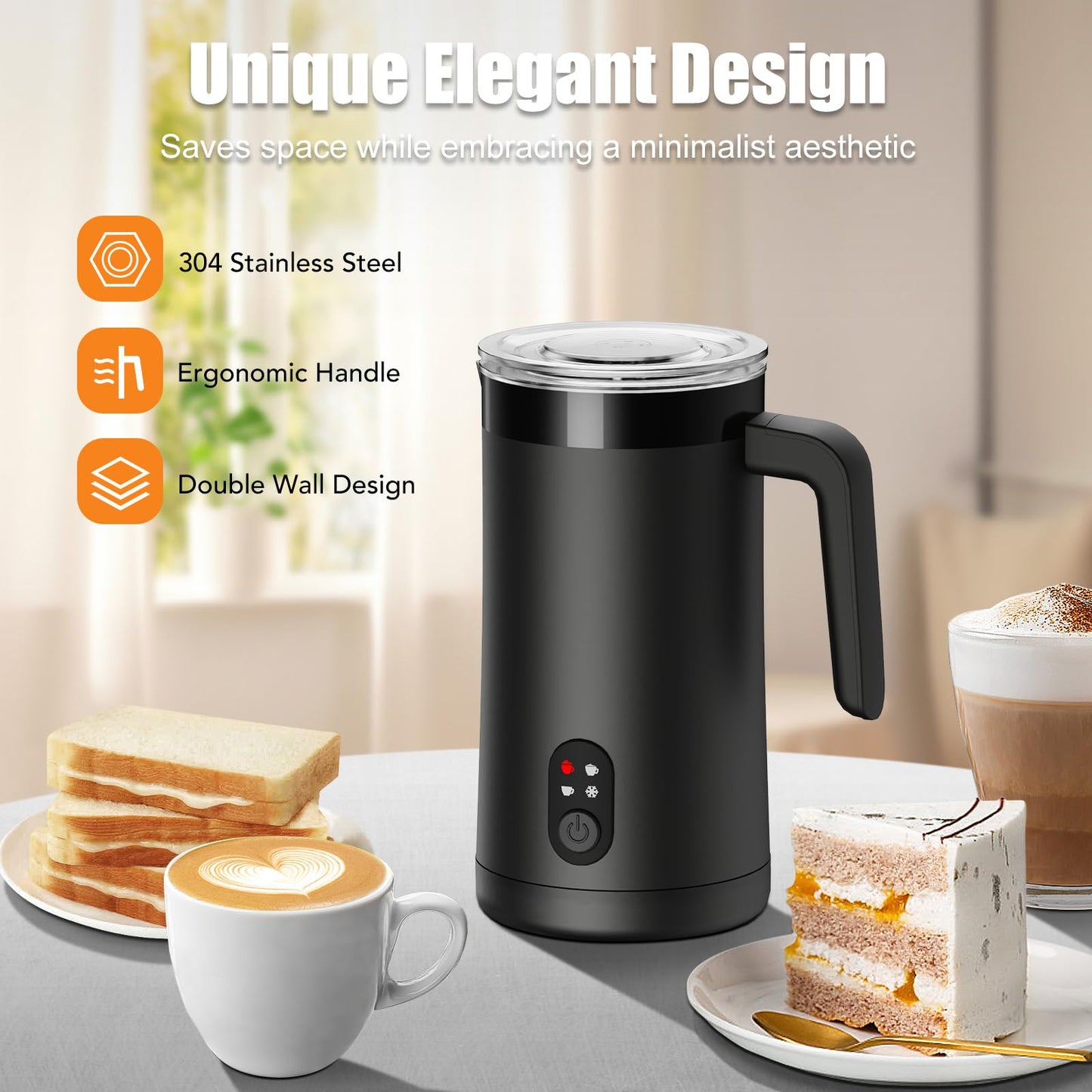 CookSwift Milk Frother, Electric Milk Frother and Steamer, 13.5oz/400ml 4-in-1 Frother for Coffee, Automatic Large Capacity Hot and Cold Foam Maker for Latte, Cappuccino, Macchiato(Black)